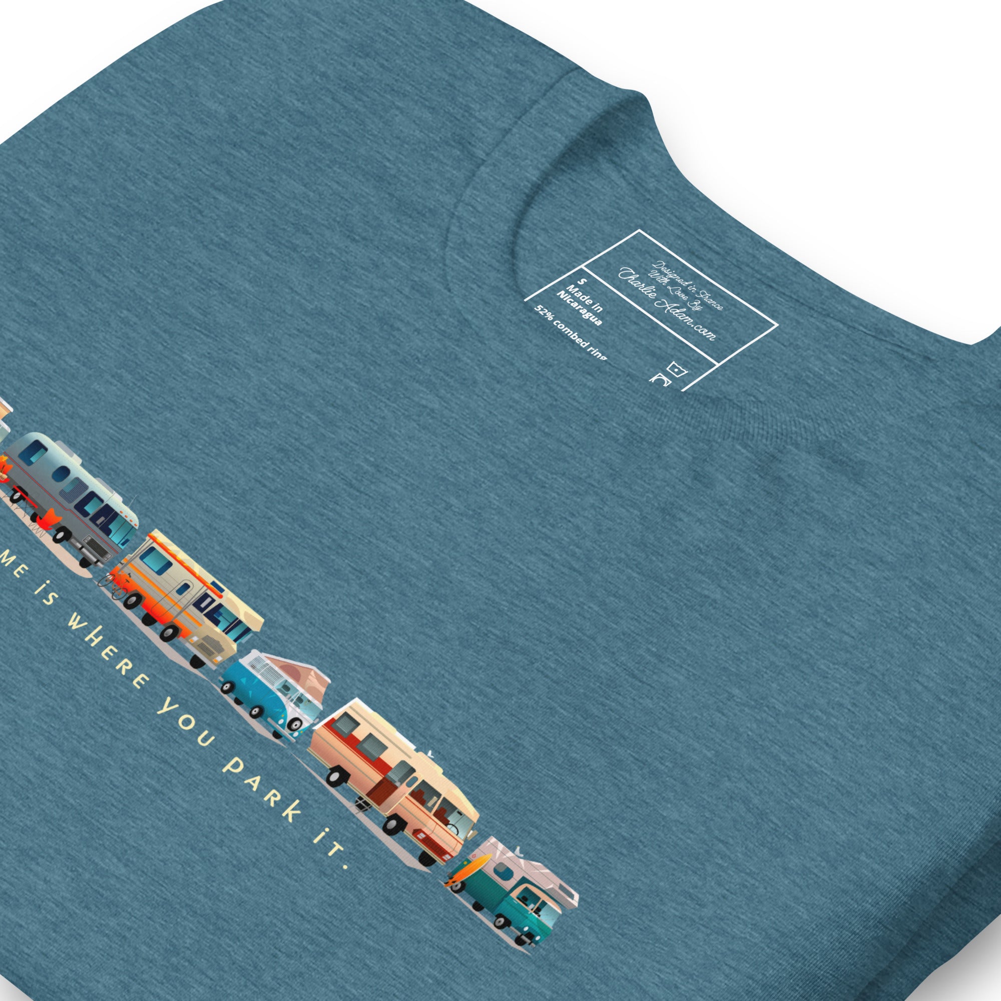 T-shirt en coton unisexe Vintage Campers: Home is where you park it sur couleurs chinées foncées