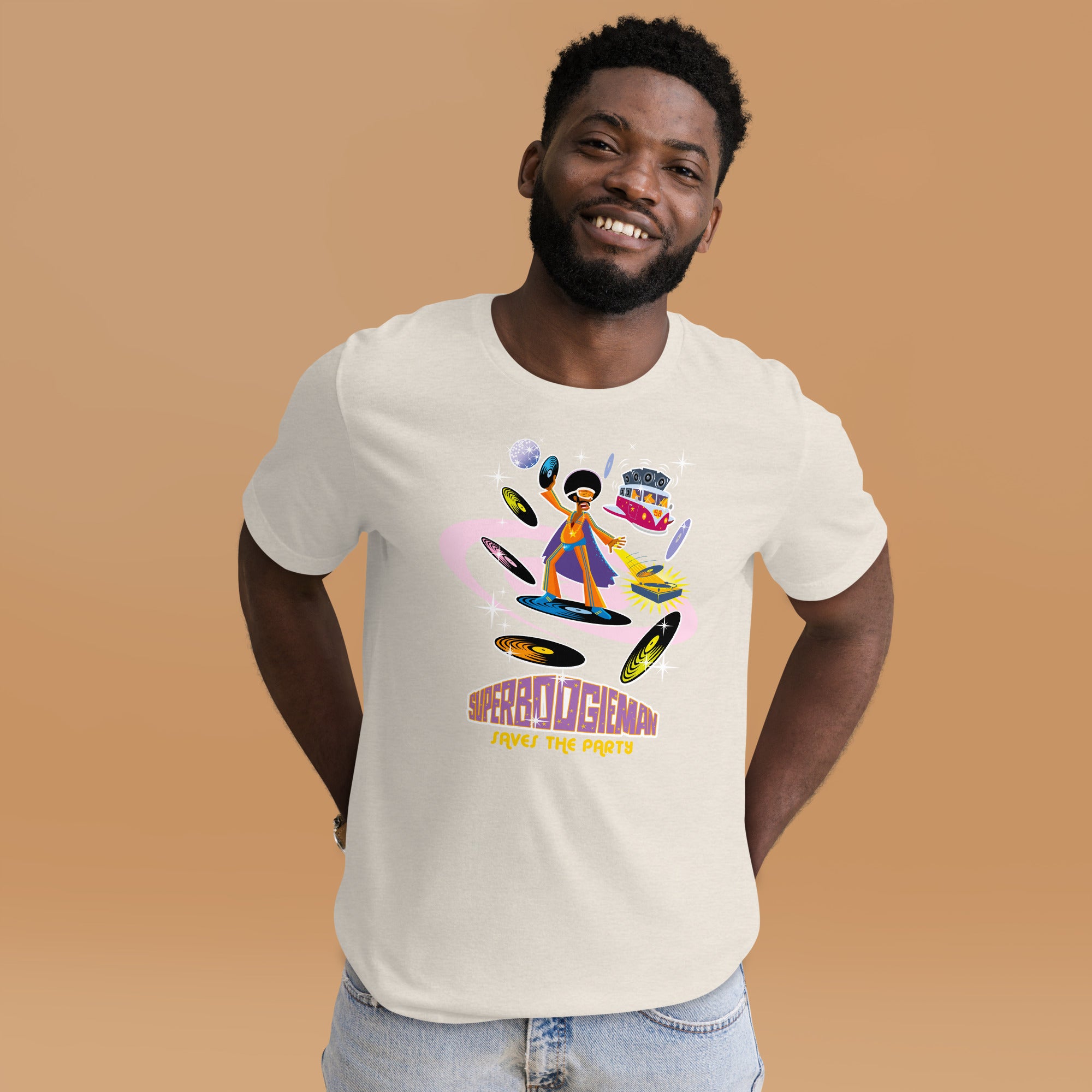 Unisex t-shirt Superboogieman saves the Party on light heather colors