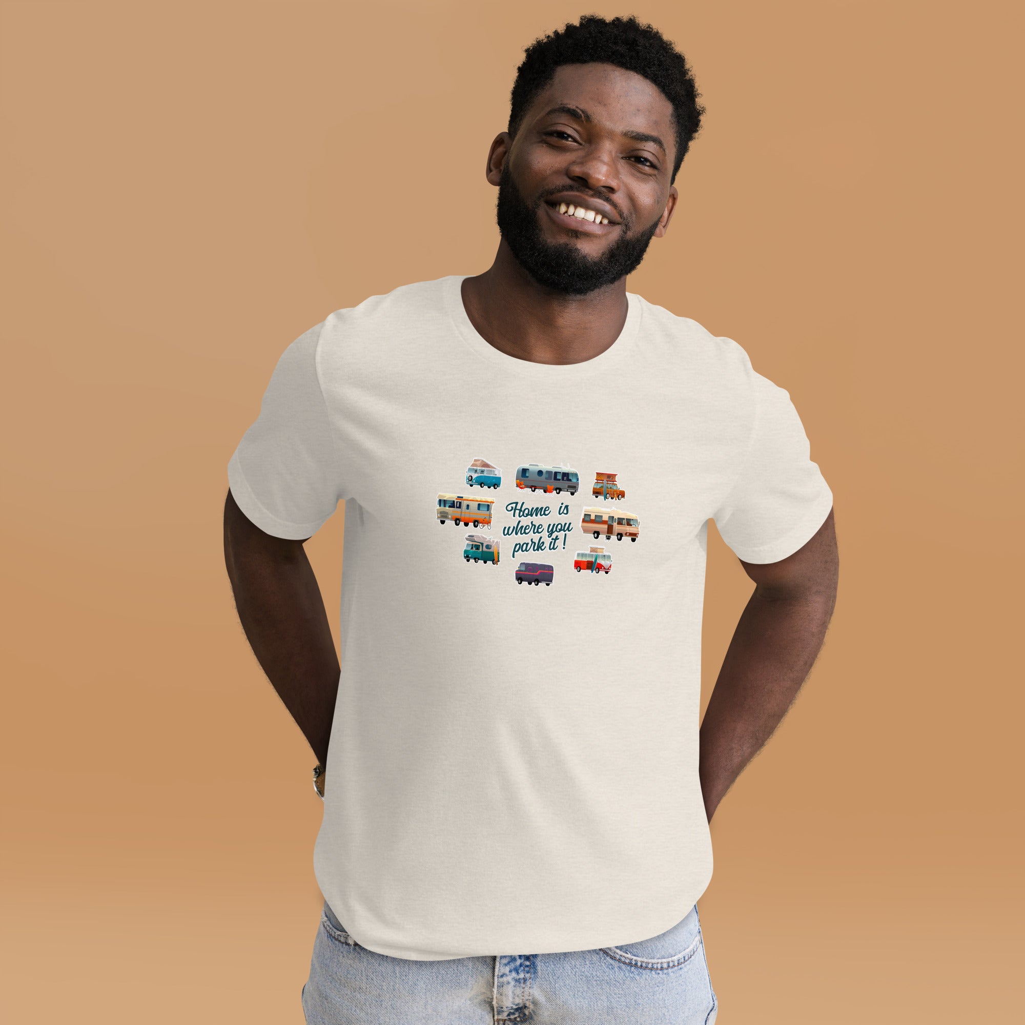 T-shirt en coton unisexe Square Vintage Campers sur couleurs chinées claires