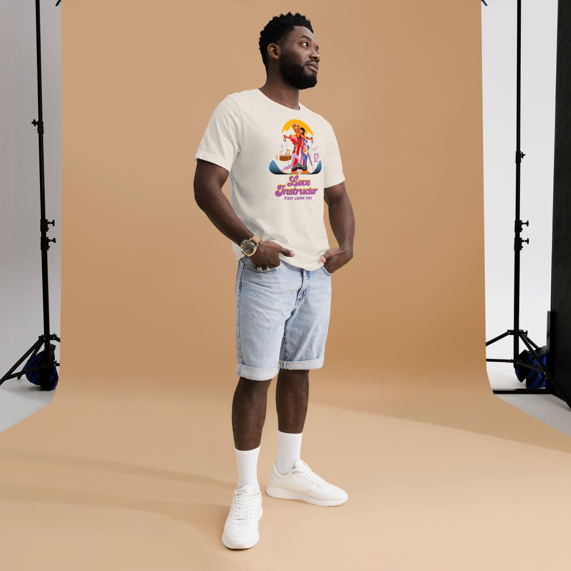 T-shirt en coton unisexe Love instructor First lesson free sur couleurs chinées claires