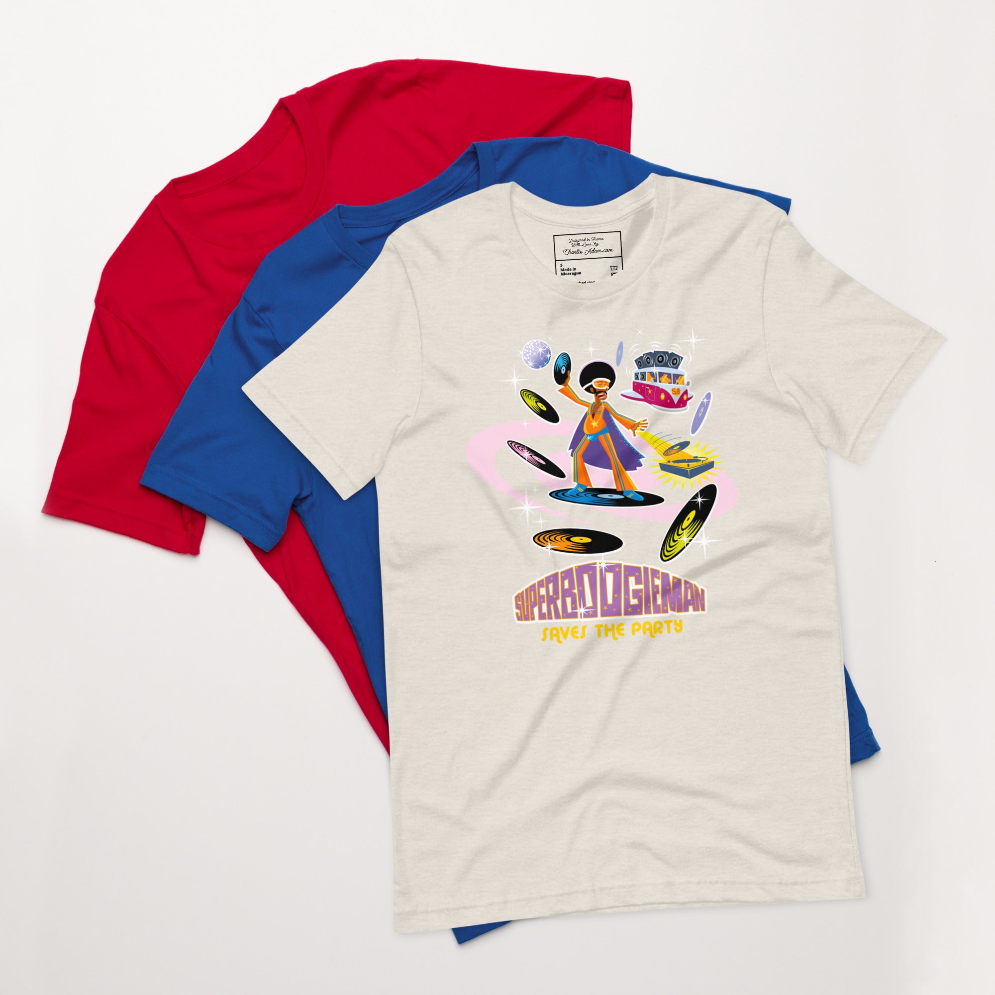 Unisex t-shirt Superboogieman saves the Party on light heather colors