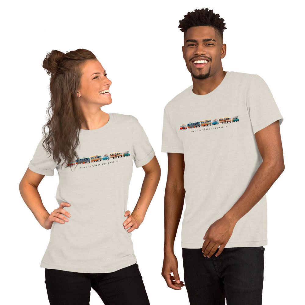 T-shirt en coton unisexe Vintage Campers sur couleurs chinées claires