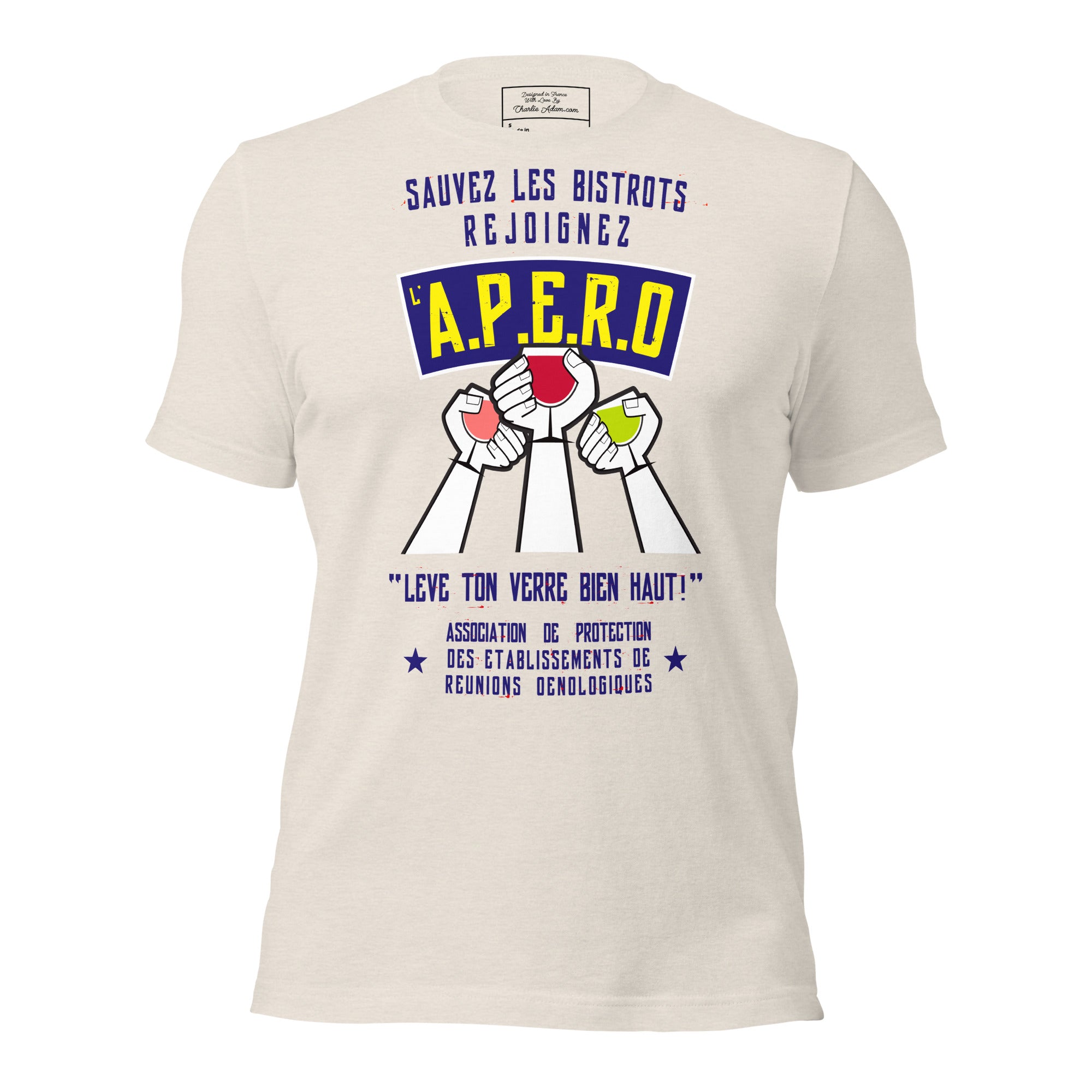 Unisex cotton t-shirt Sauvez les Bistrots, rejoignez l'Apéro on light heather colors