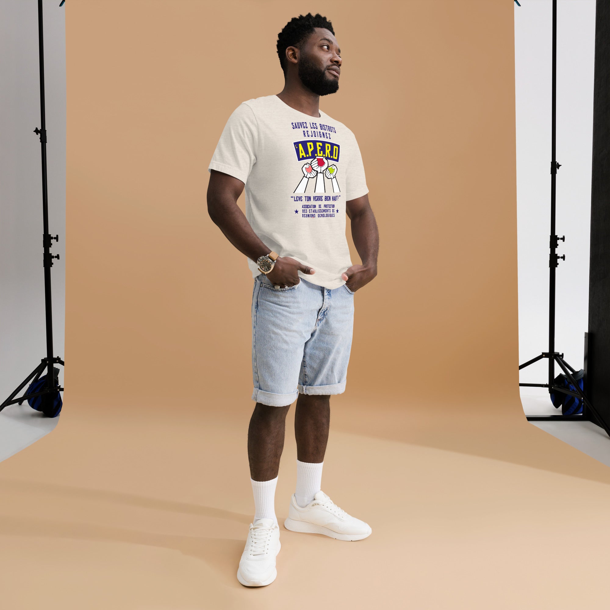 Unisex cotton t-shirt Sauvez les Bistrots, rejoignez l'Apéro on light heather colors