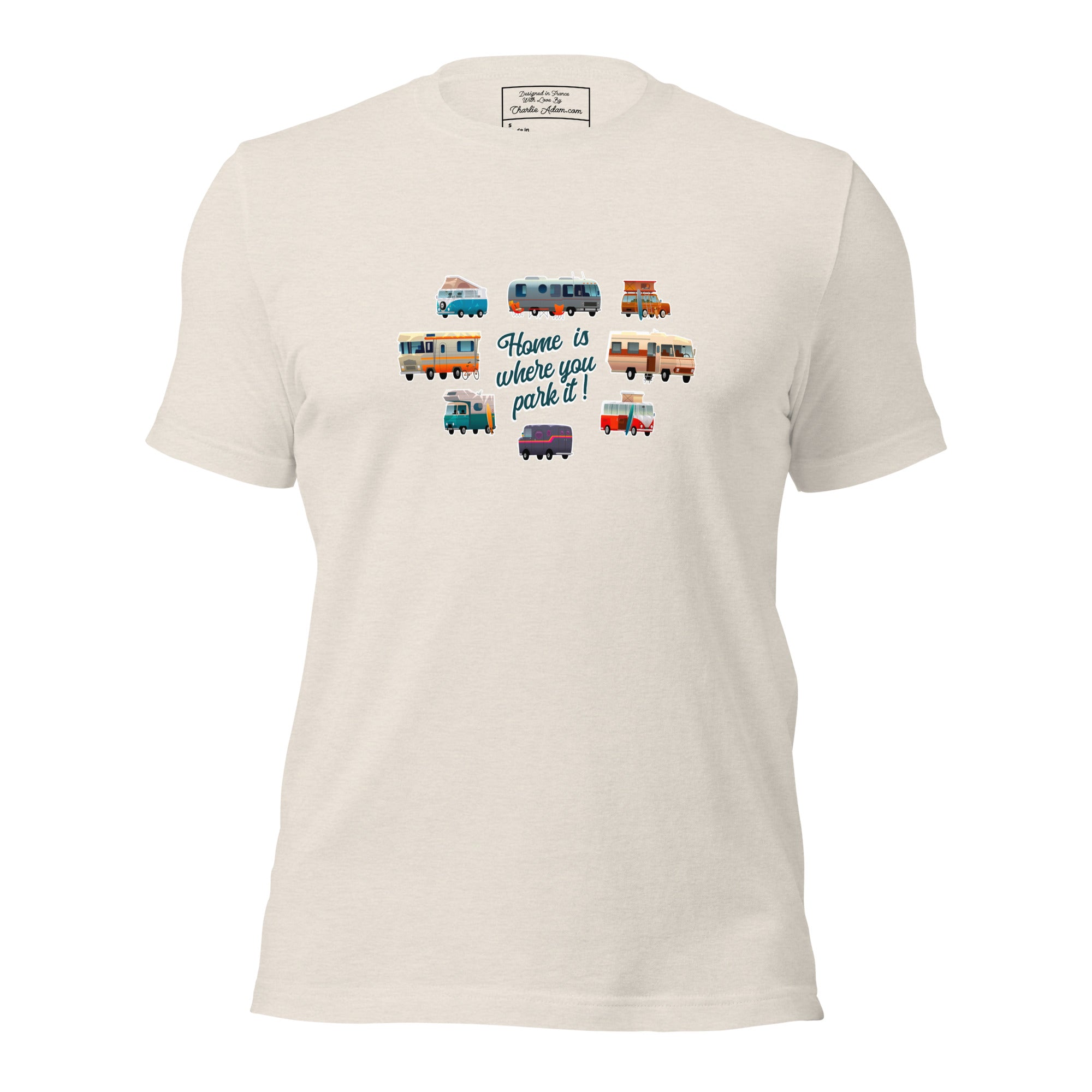 T-shirt en coton unisexe Square Vintage Campers sur couleurs chinées claires