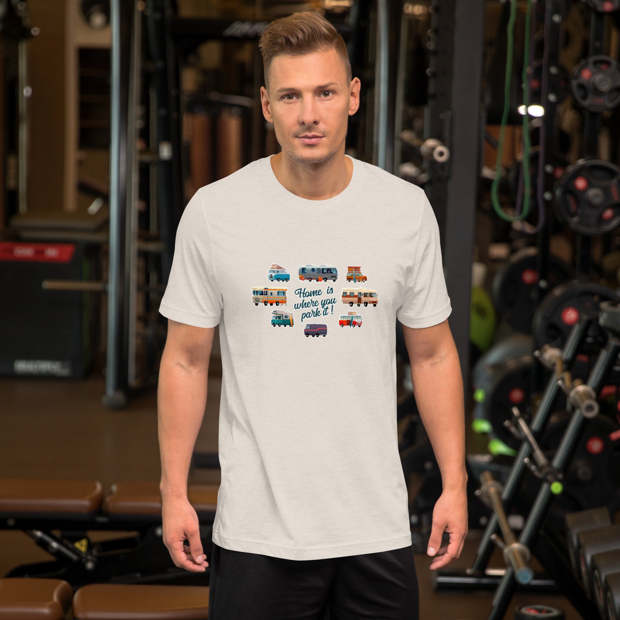 T-shirt en coton unisexe Square Vintage Campers sur couleurs chinées claires