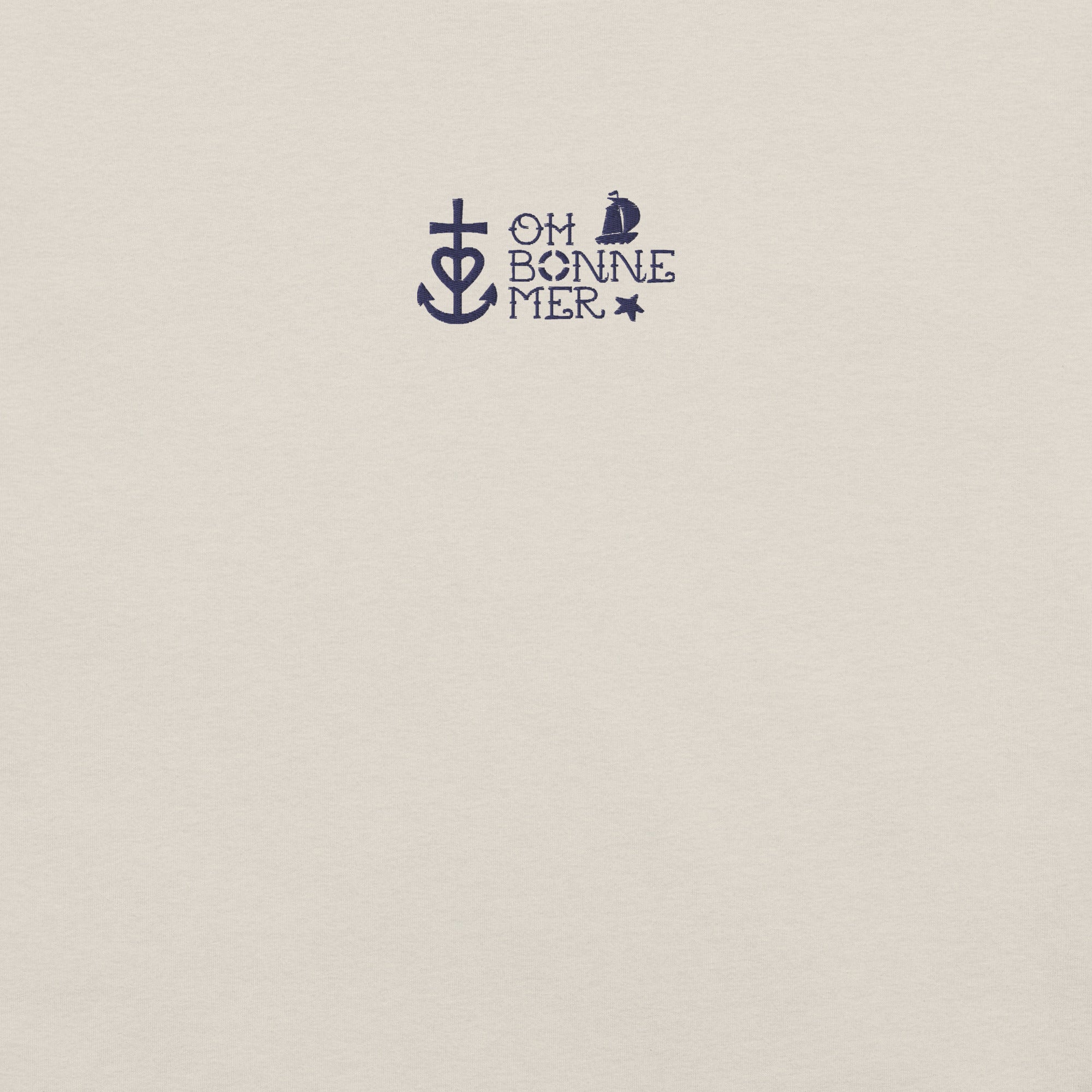 T-shirt en coton unisexe Oh Bonne Mer 2 navy brodé sur couleurs chinées claires
