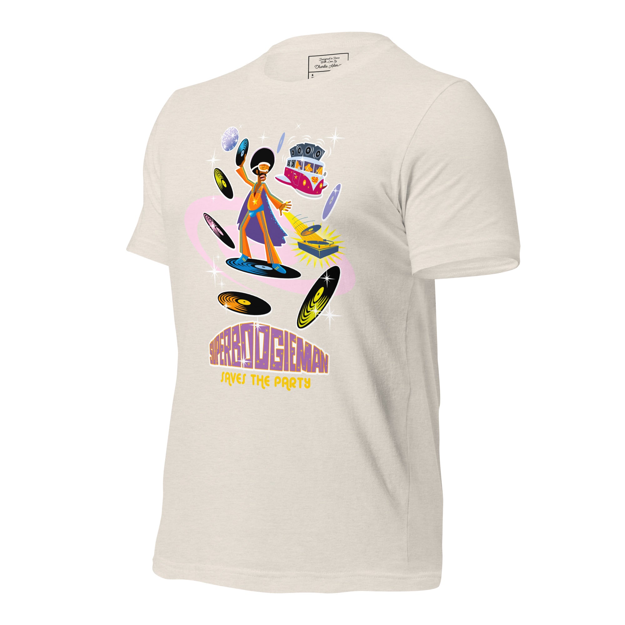 Unisex t-shirt Superboogieman saves the Party on light heather colors