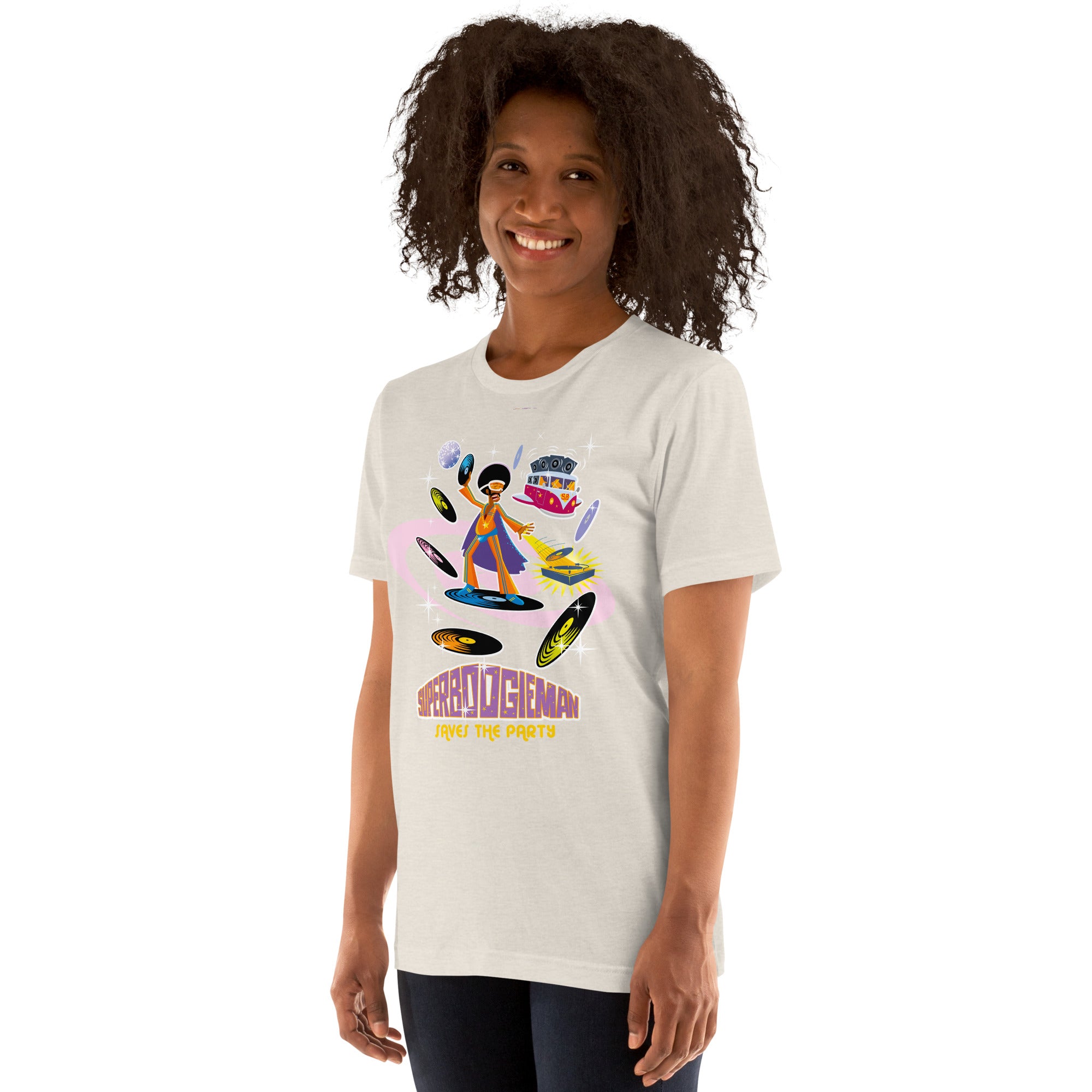 Unisex t-shirt Superboogieman saves the Party on light heather colors