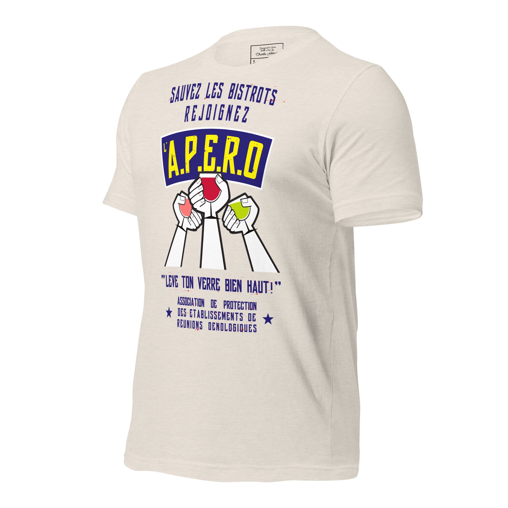 Unisex cotton t-shirt Sauvez les Bistrots, rejoignez l'Apéro on light heather colors
