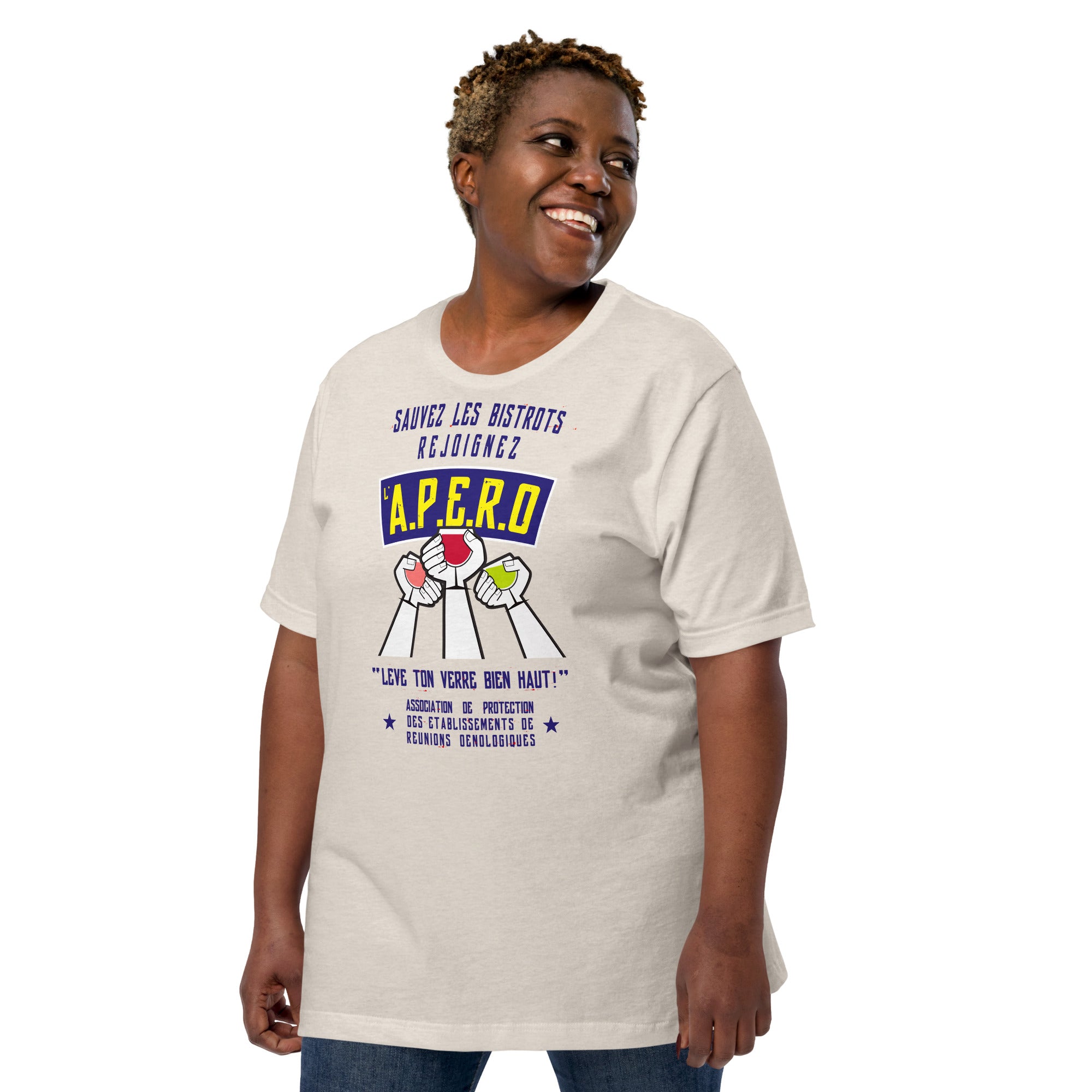 Unisex cotton t-shirt Sauvez les Bistrots, rejoignez l'Apéro on light heather colors