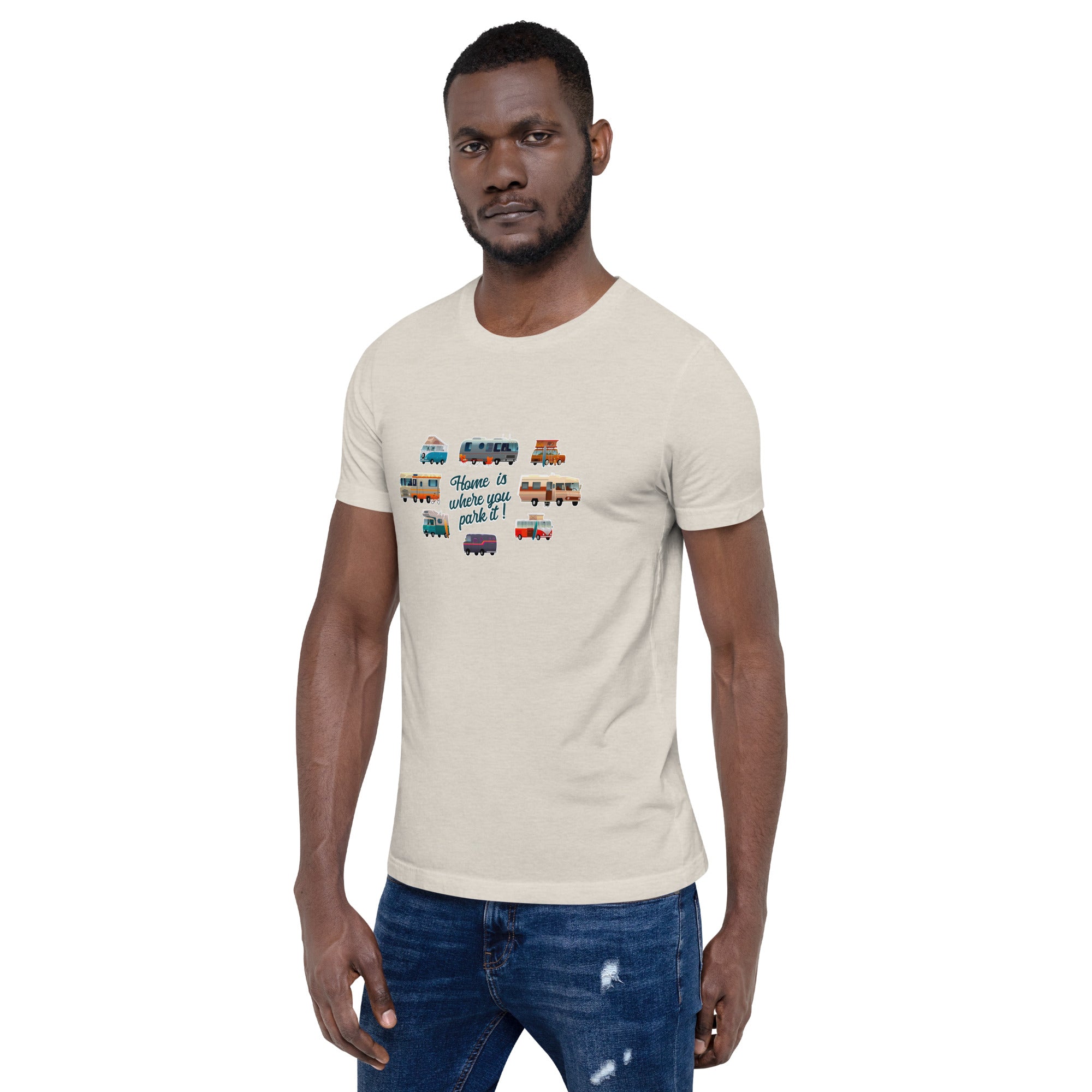 T-shirt en coton unisexe Square Vintage Campers sur couleurs chinées claires