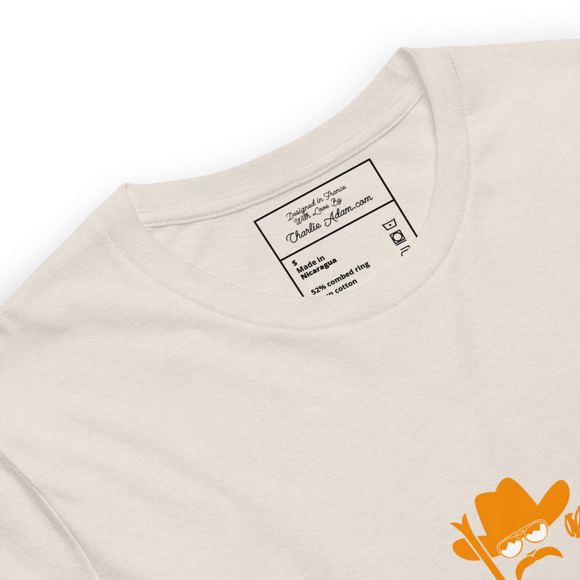 T-shirt en coton unisexe Skiing Cowboy (face) & Ski Fight at OK Corral Outline (dos) sur couleurs chinées claires