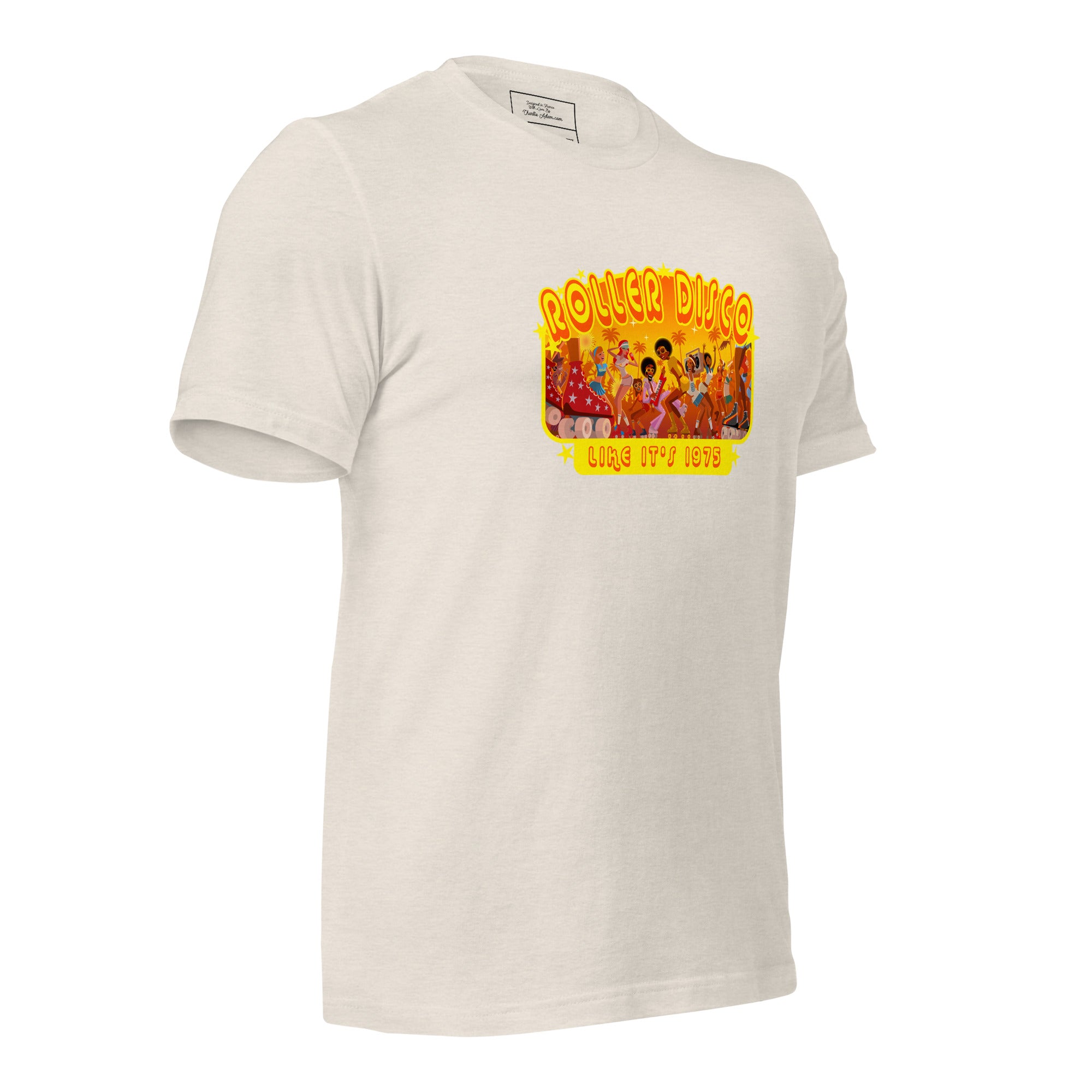 T-shirt en coton unisexe Roller Disco 1975 sur couleurs chinées claires