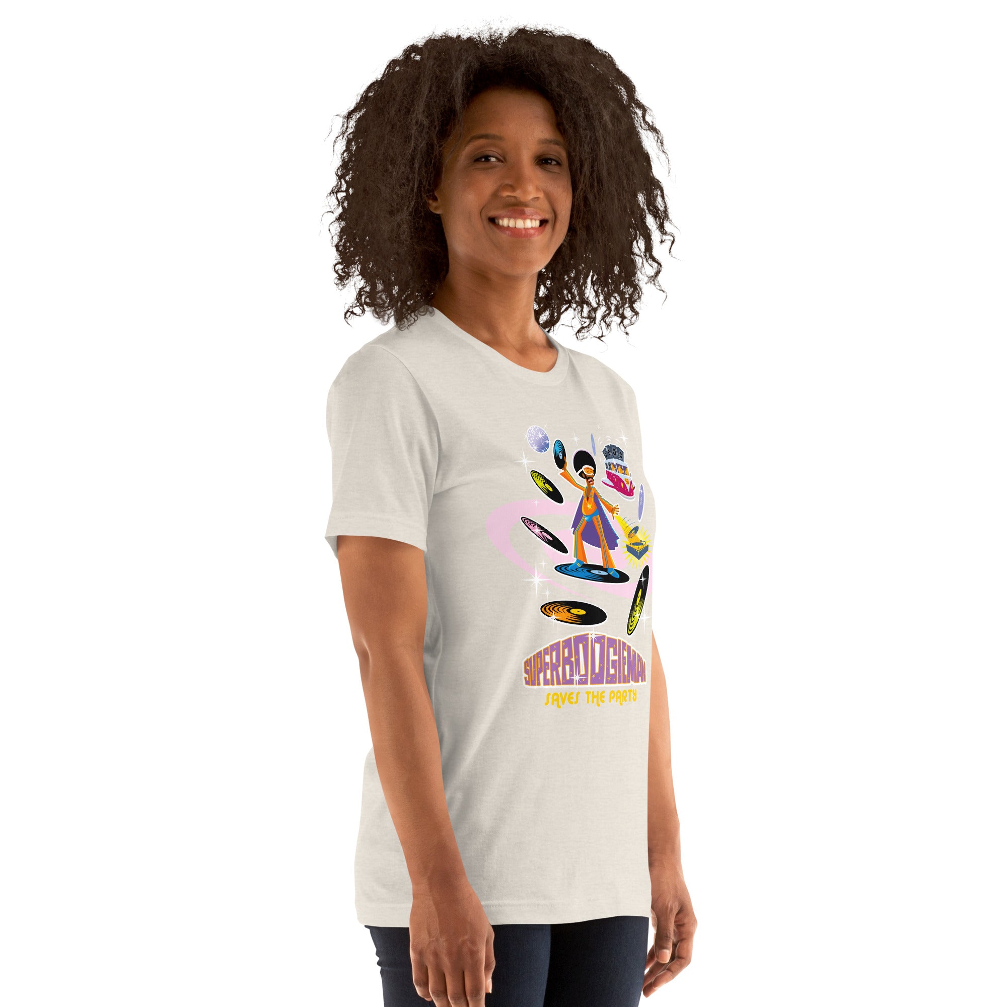 Unisex t-shirt Superboogieman saves the Party on light heather colors