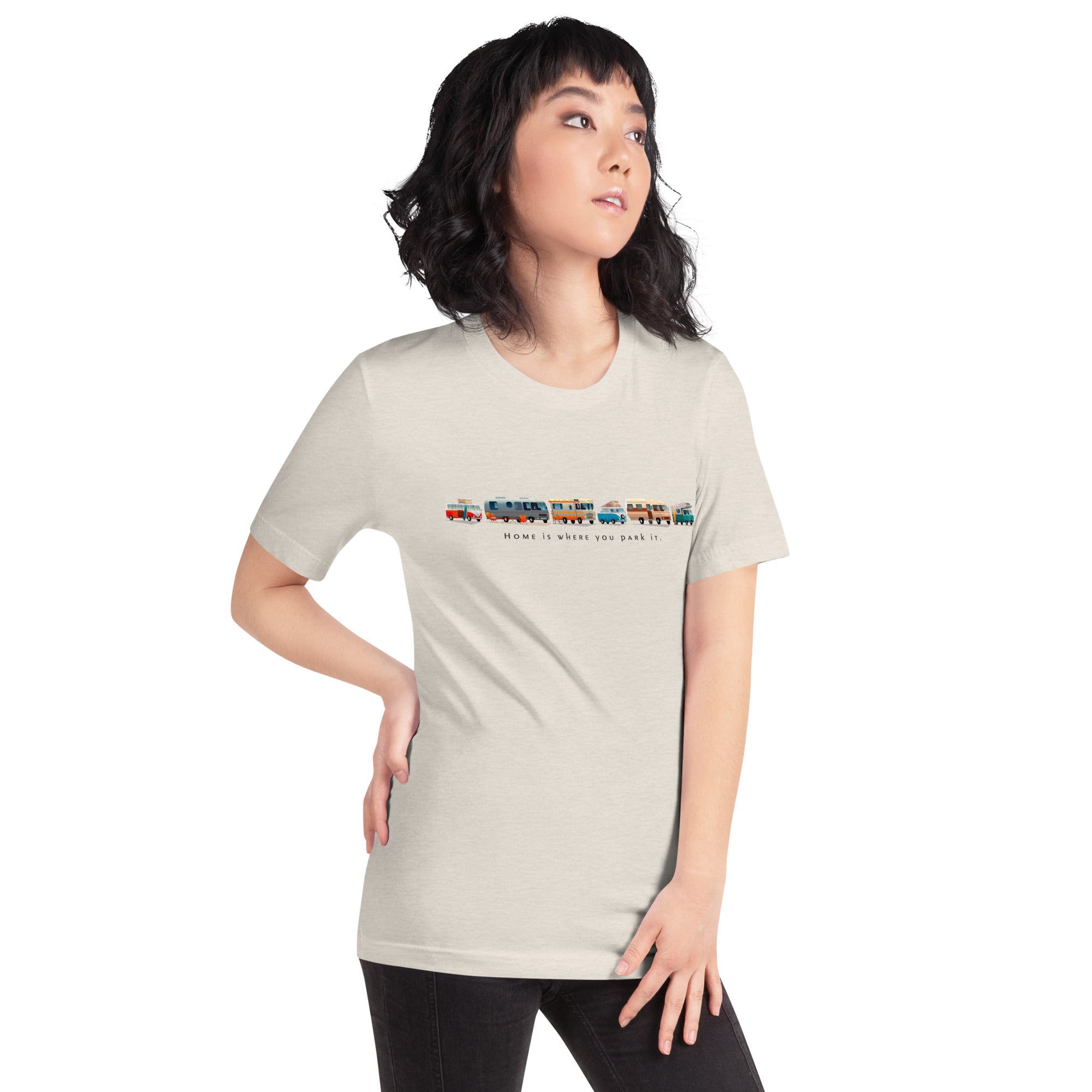 T-shirt en coton unisexe Vintage Campers sur couleurs chinées claires