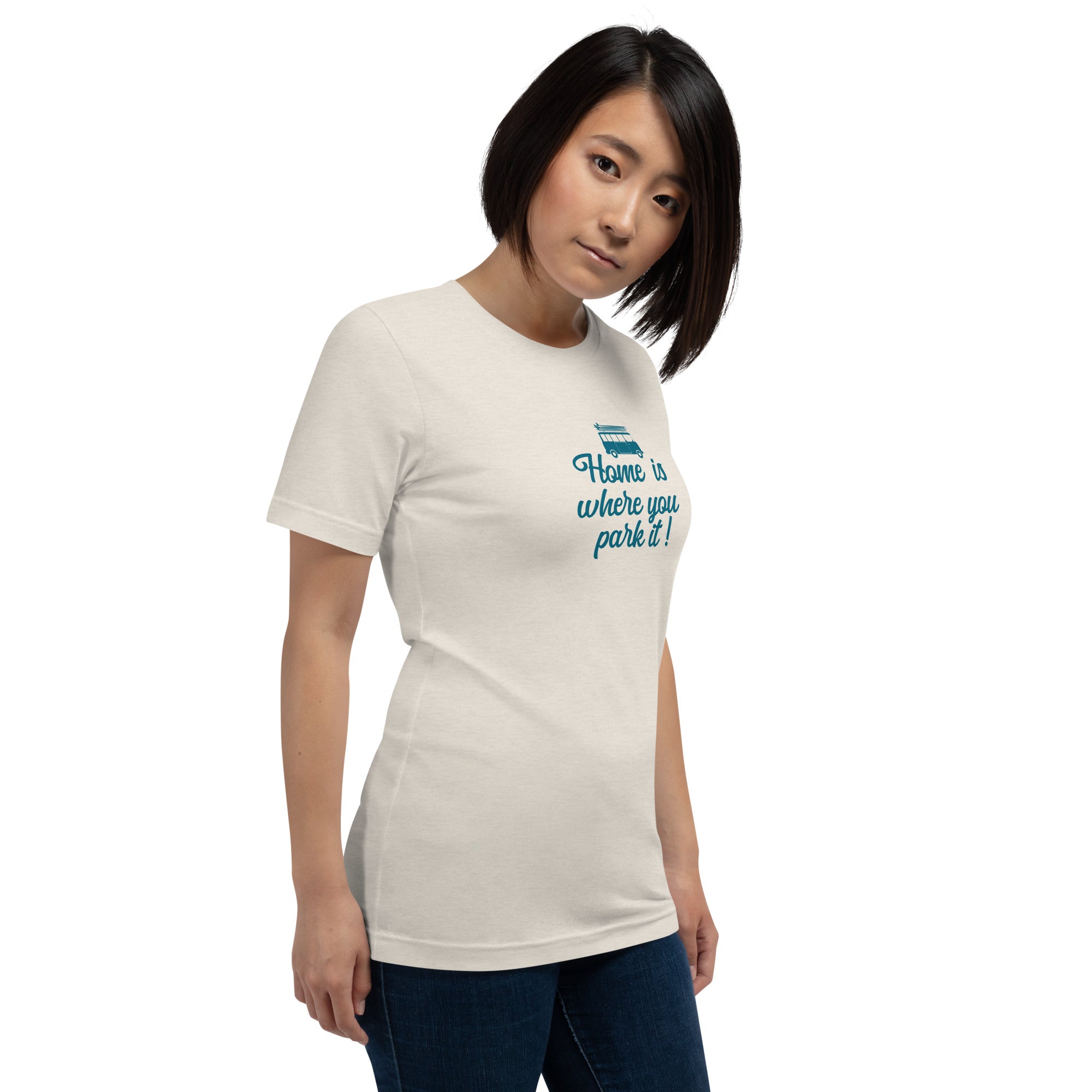 T-shirt en coton unisexe Blue Surf Combi sur couleurs chinées claires