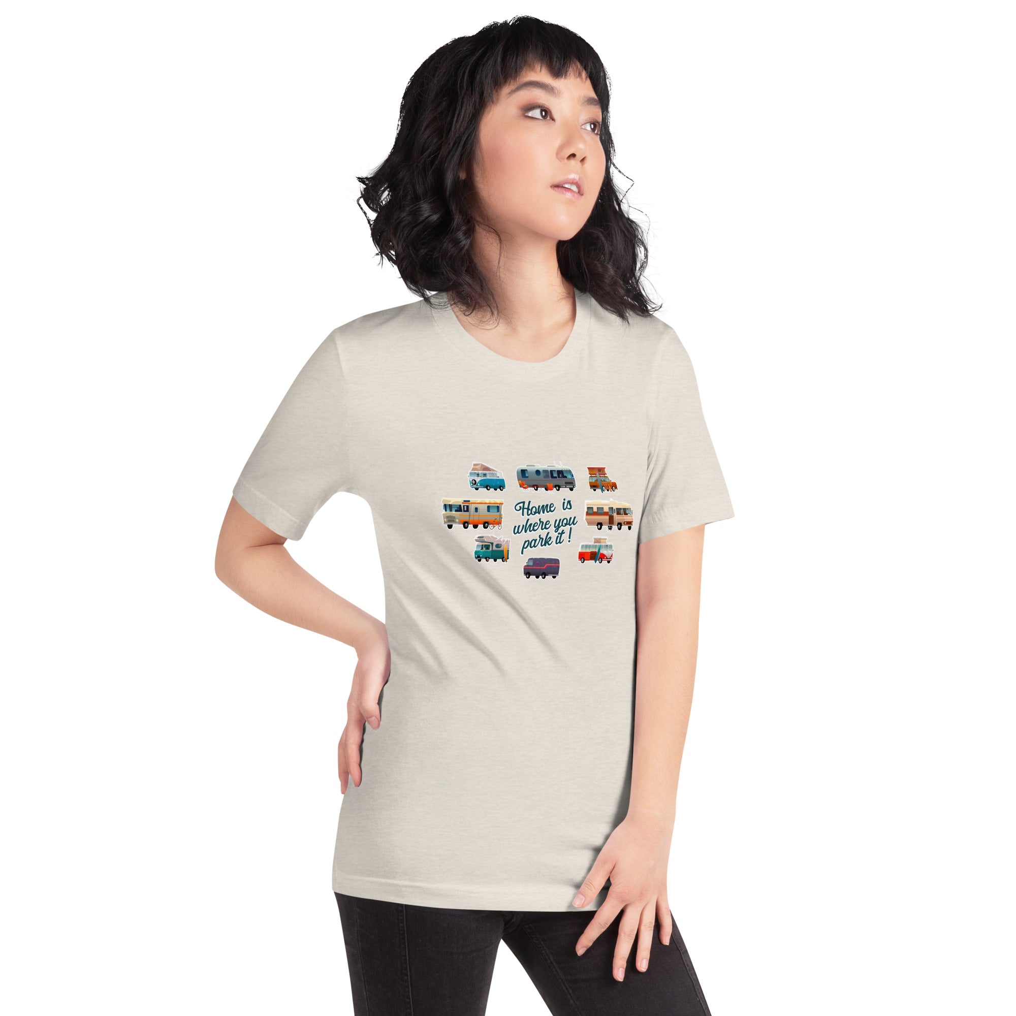 T-shirt en coton unisexe Square Vintage Campers sur couleurs chinées claires