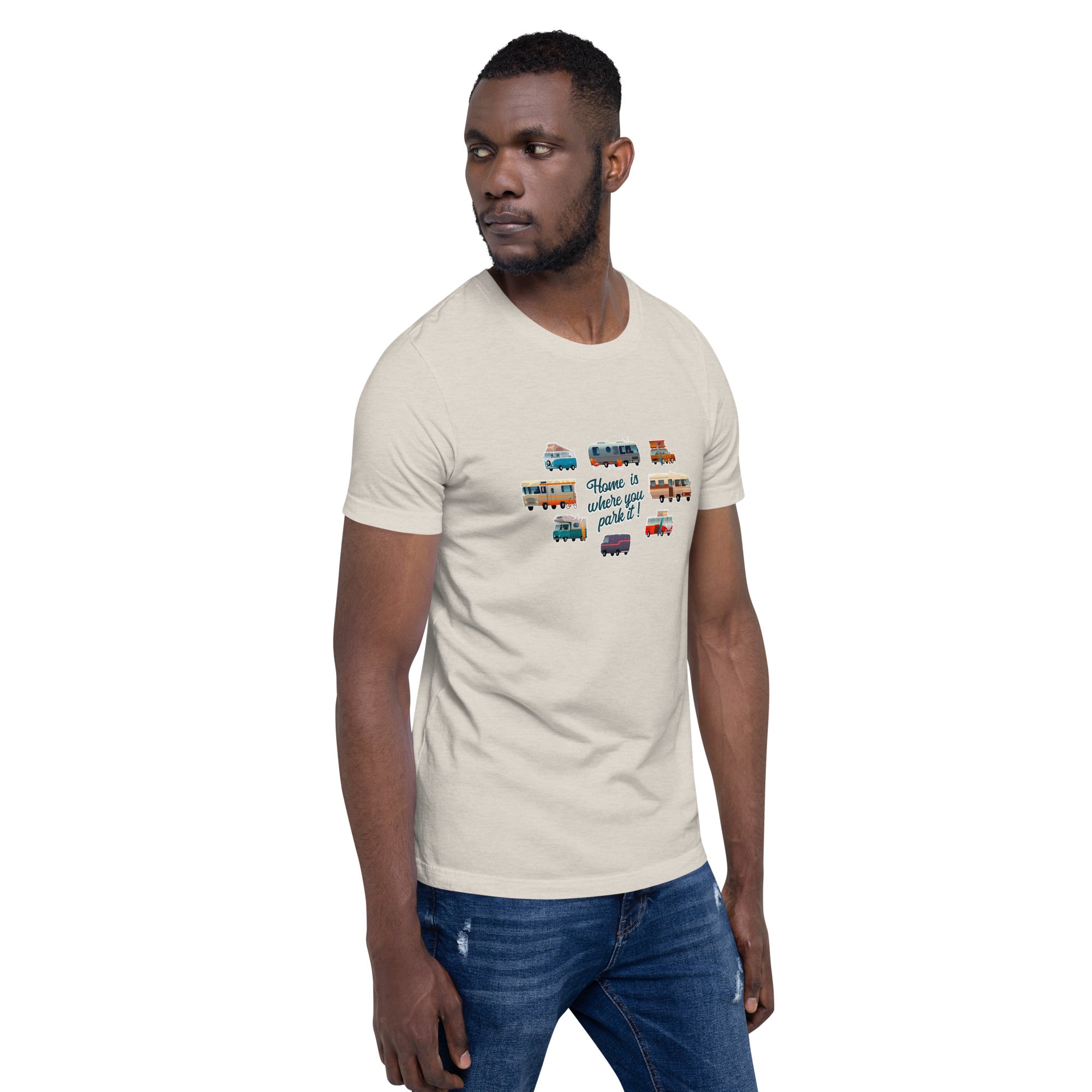 T-shirt en coton unisexe Square Vintage Campers sur couleurs chinées claires