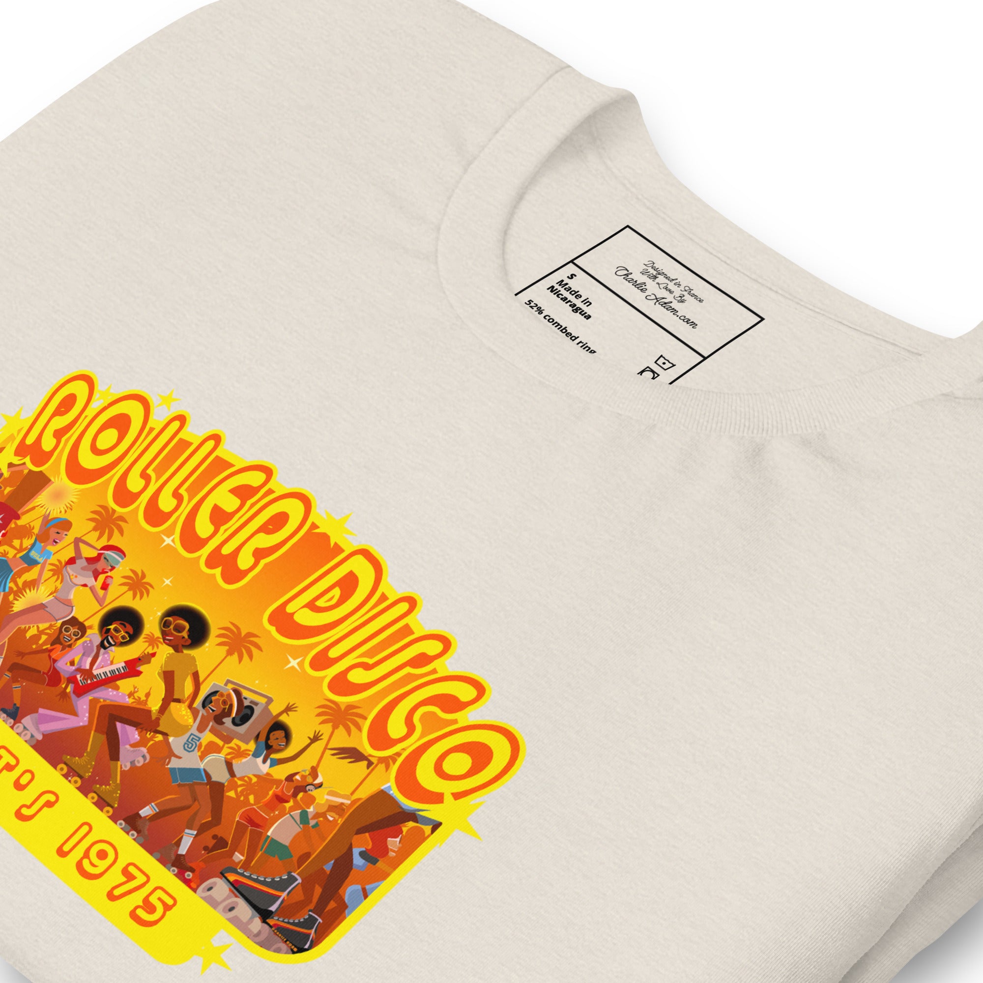 T-shirt en coton unisexe Roller Disco 1975 sur couleurs chinées claires