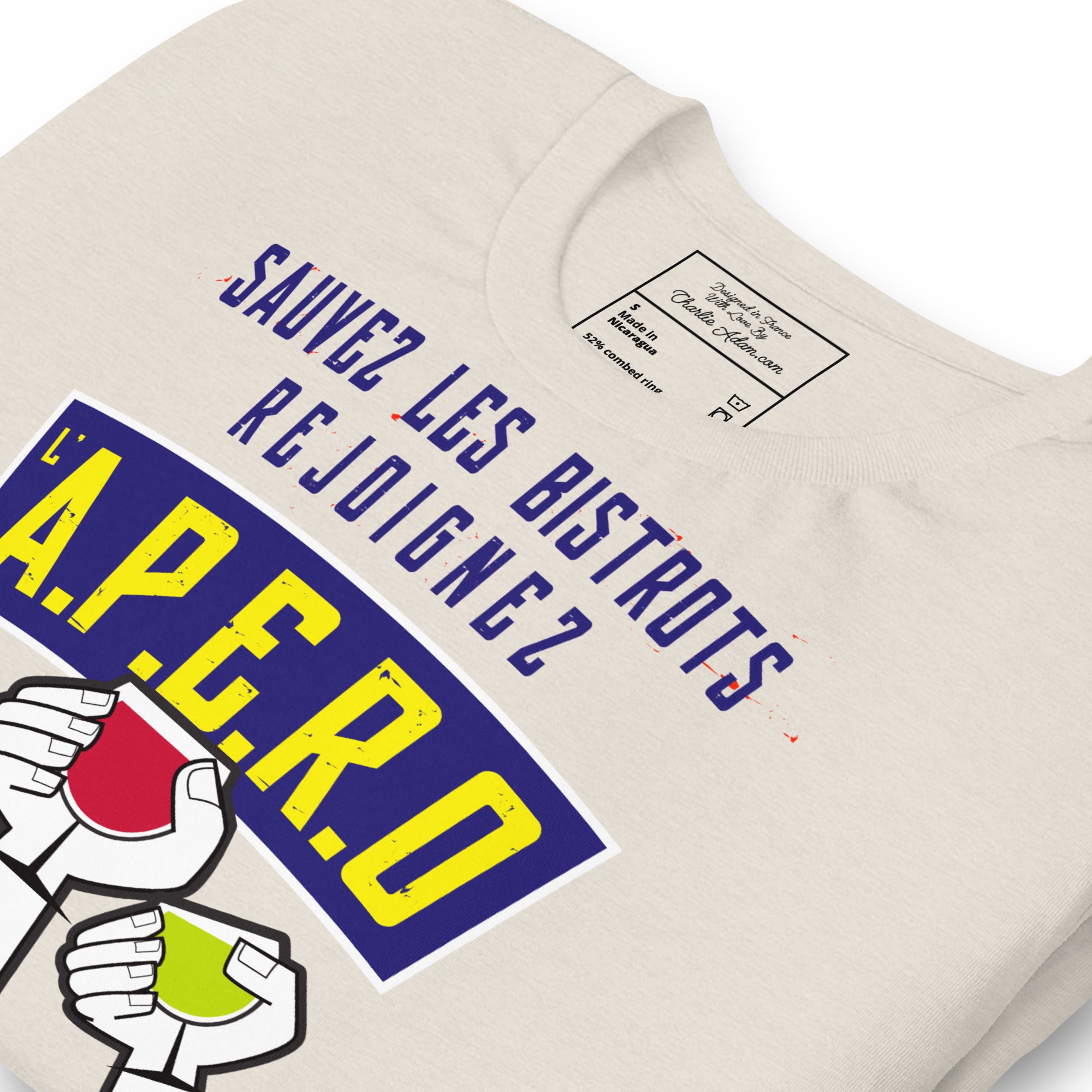 Unisex cotton t-shirt Sauvez les Bistrots, rejoignez l'Apéro on light heather colors