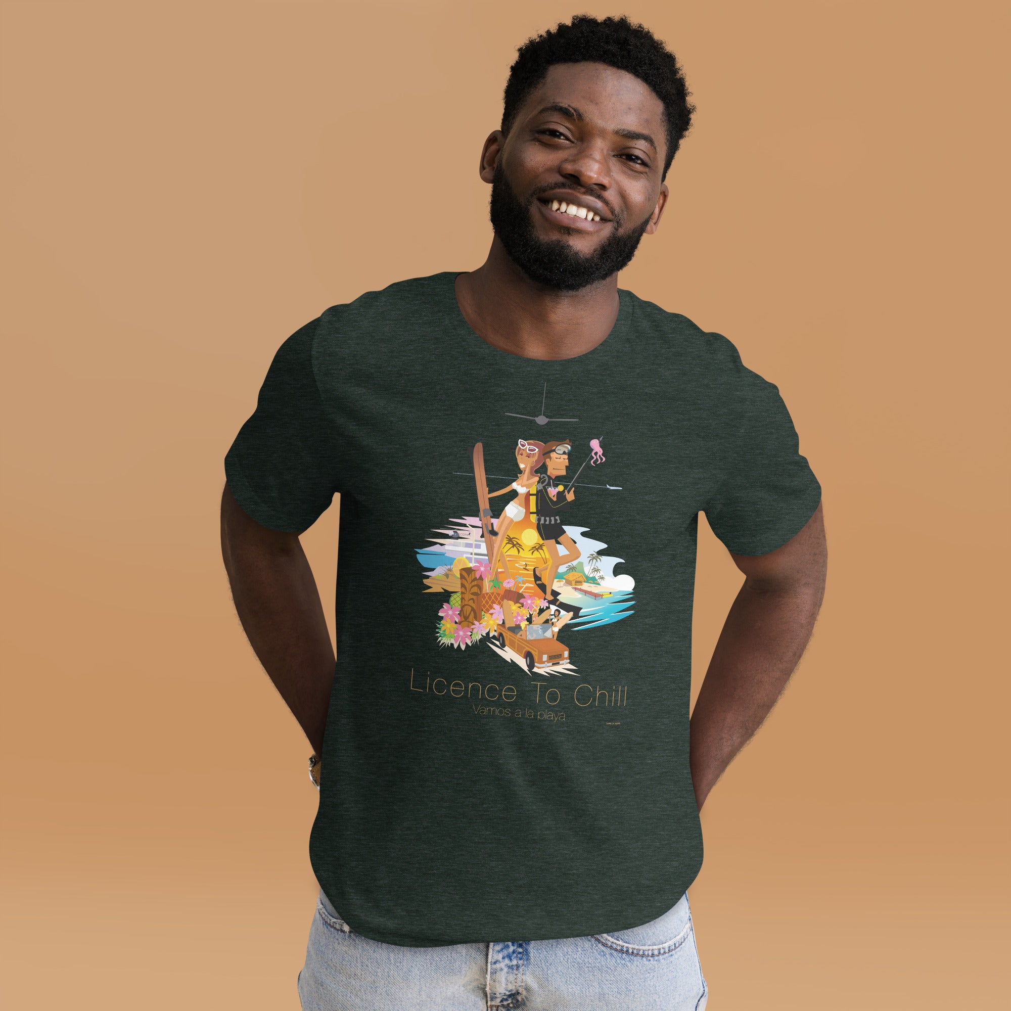 T-shirt en coton unisexe License to Chill Vamos a la playa sur couleurs chinées foncées