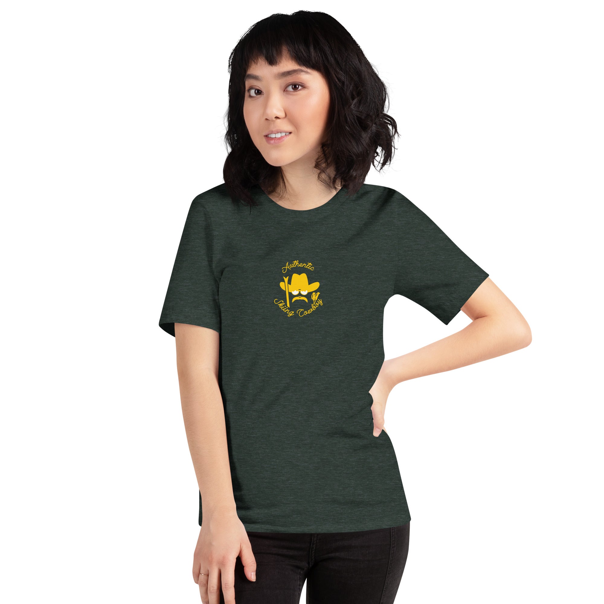 T-shirt en coton unisexe Authentic Skiing Cowboy doré sur couleurs foncées
