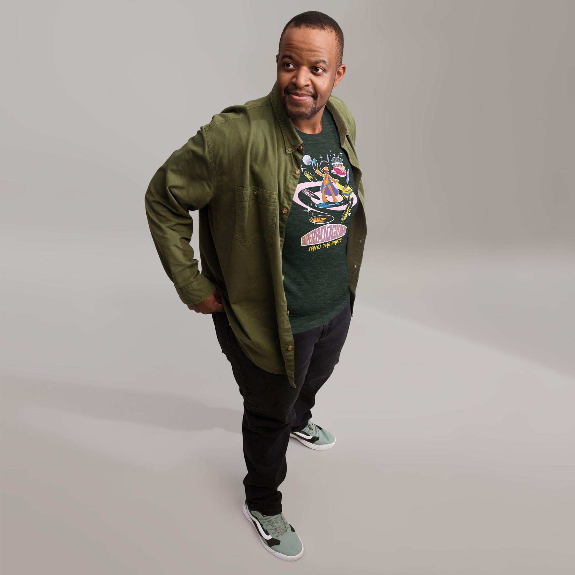 Unisex t-shirt Superboogieman saves the Party on dark heather colors