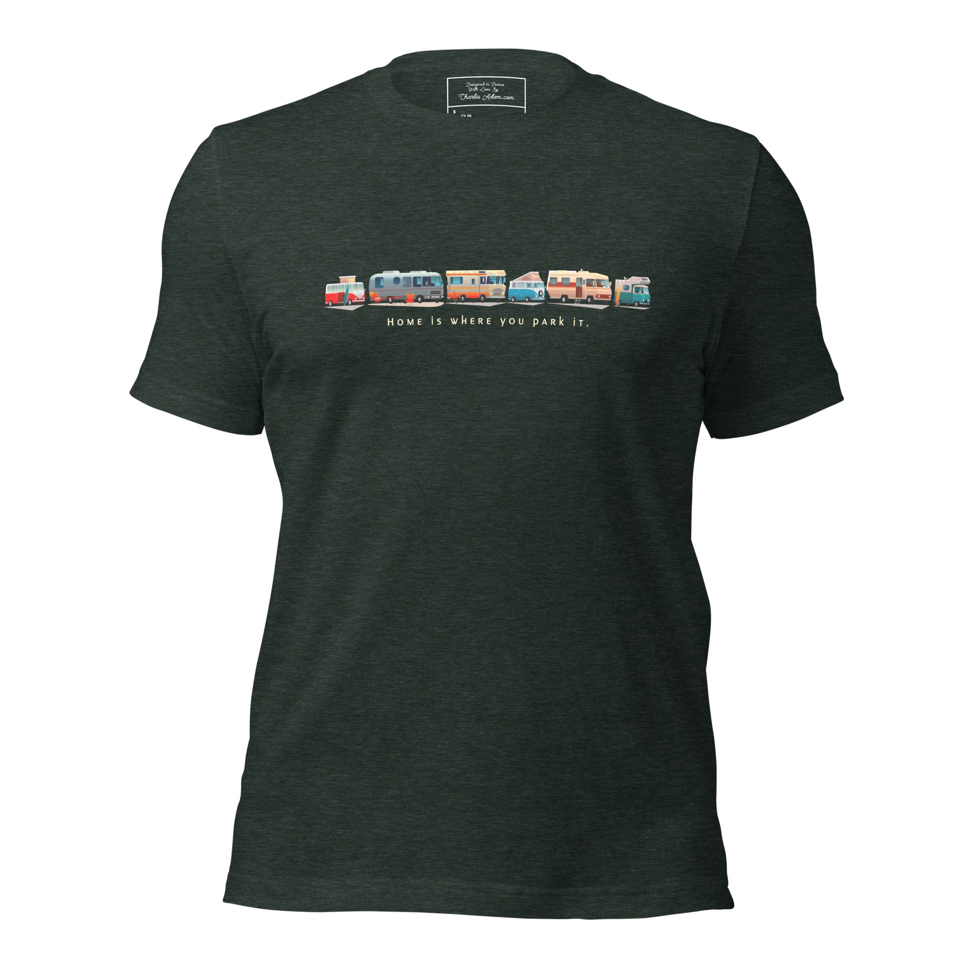 T-shirt en coton unisexe Vintage Campers: Home is where you park it sur couleurs chinées foncées
