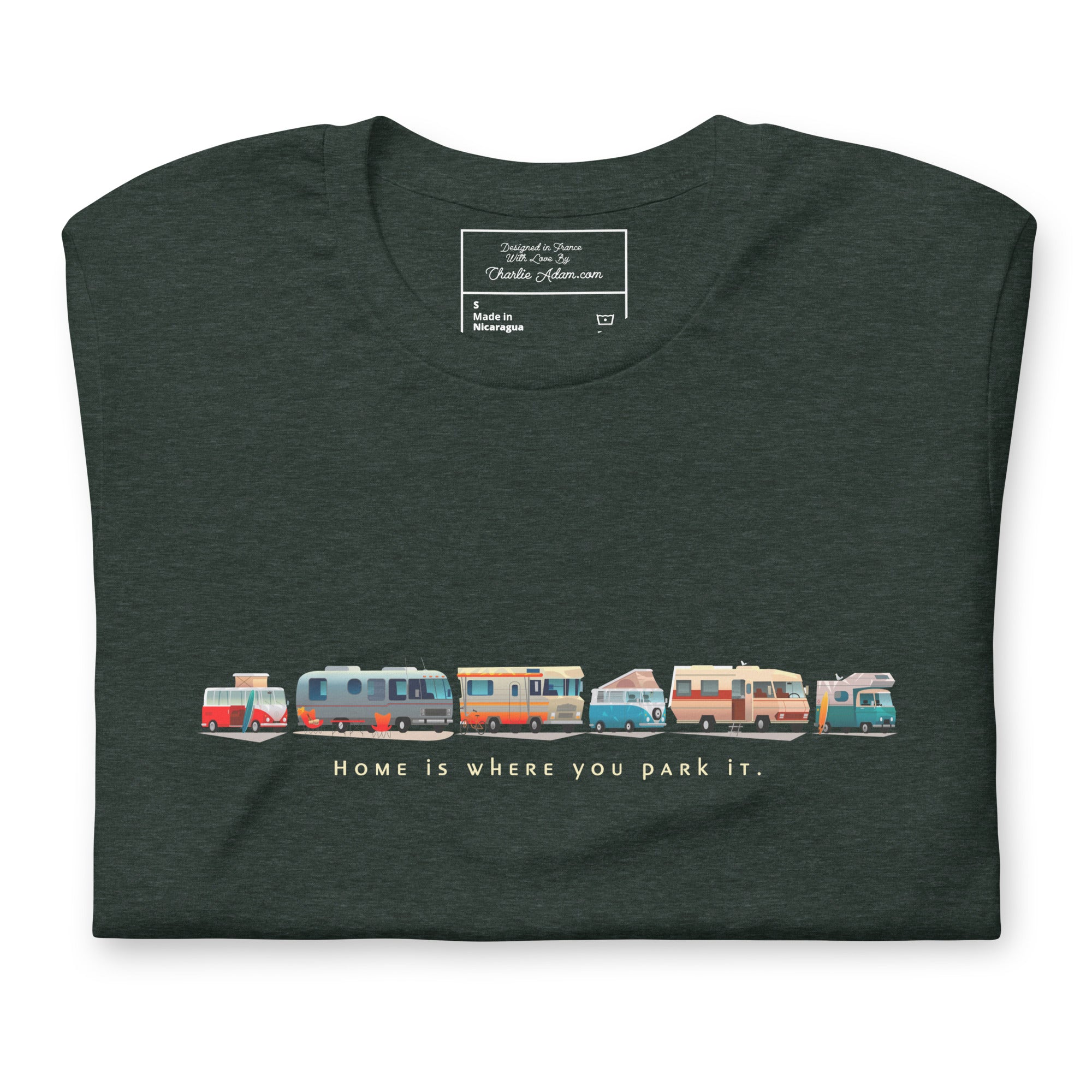 T-shirt en coton unisexe Vintage Campers: Home is where you park it sur couleurs chinées foncées