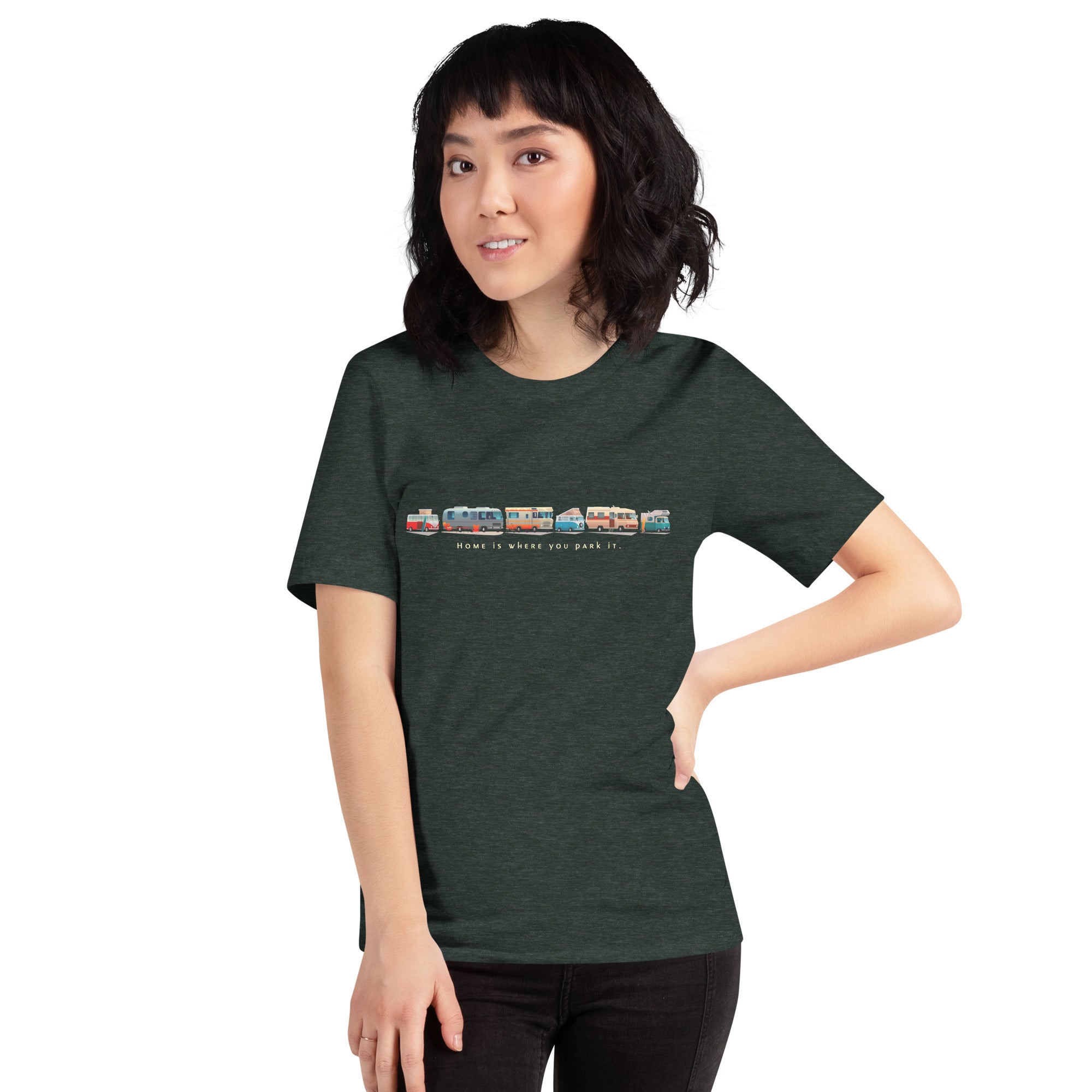 T-shirt en coton unisexe Vintage Campers: Home is where you park it sur couleurs chinées foncées