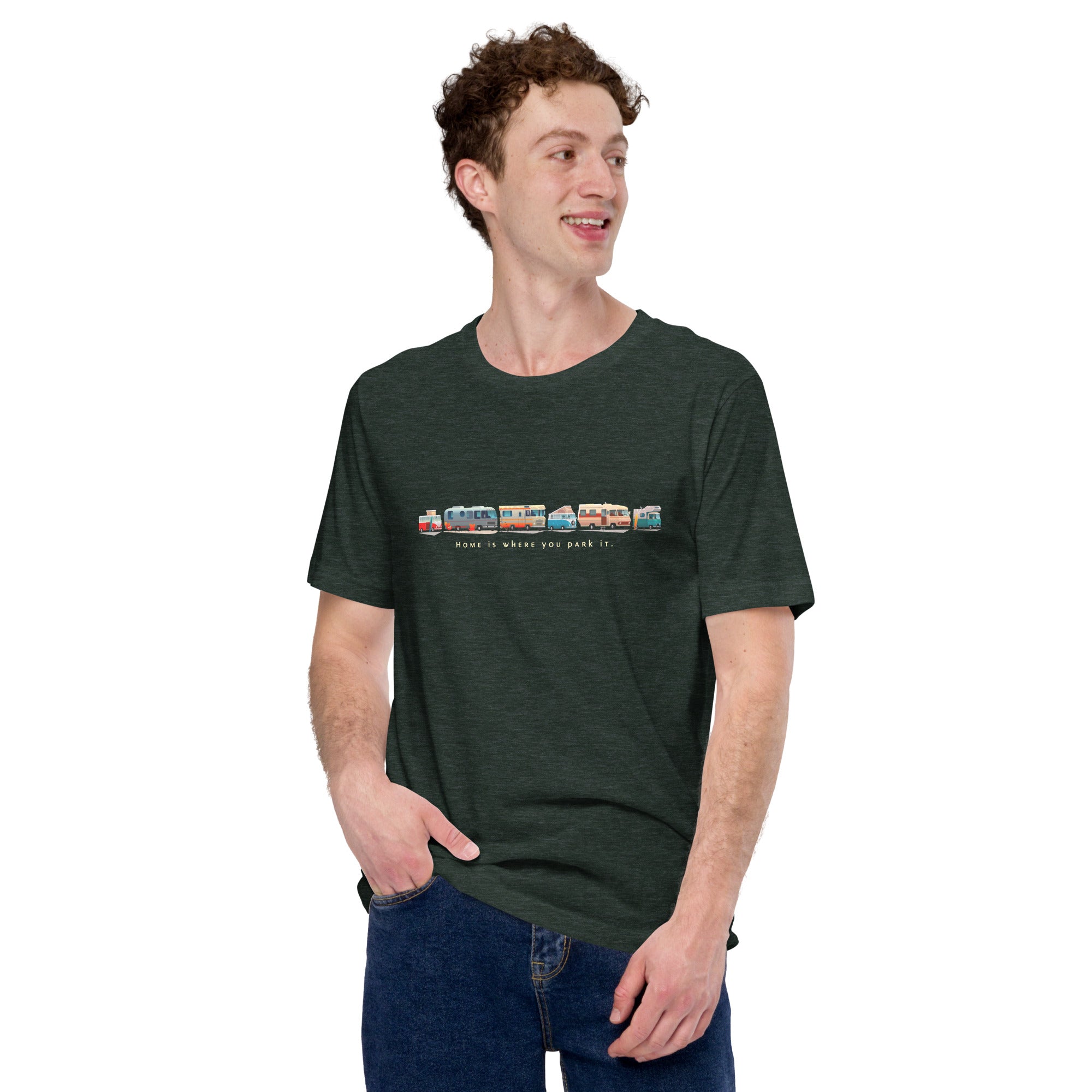 T-shirt en coton unisexe Vintage Campers: Home is where you park it sur couleurs chinées foncées
