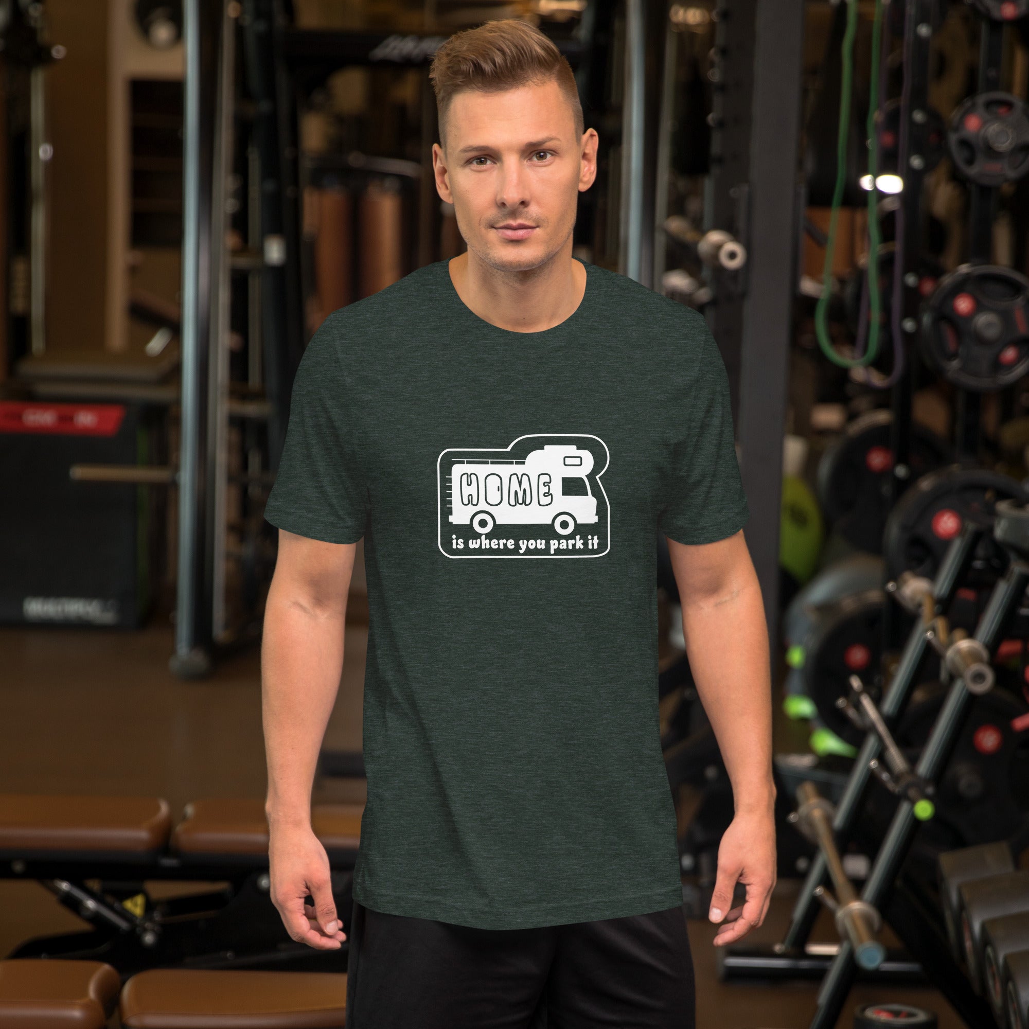 Unisex cotton t-shirt Bold Camper Van on dark heather colors