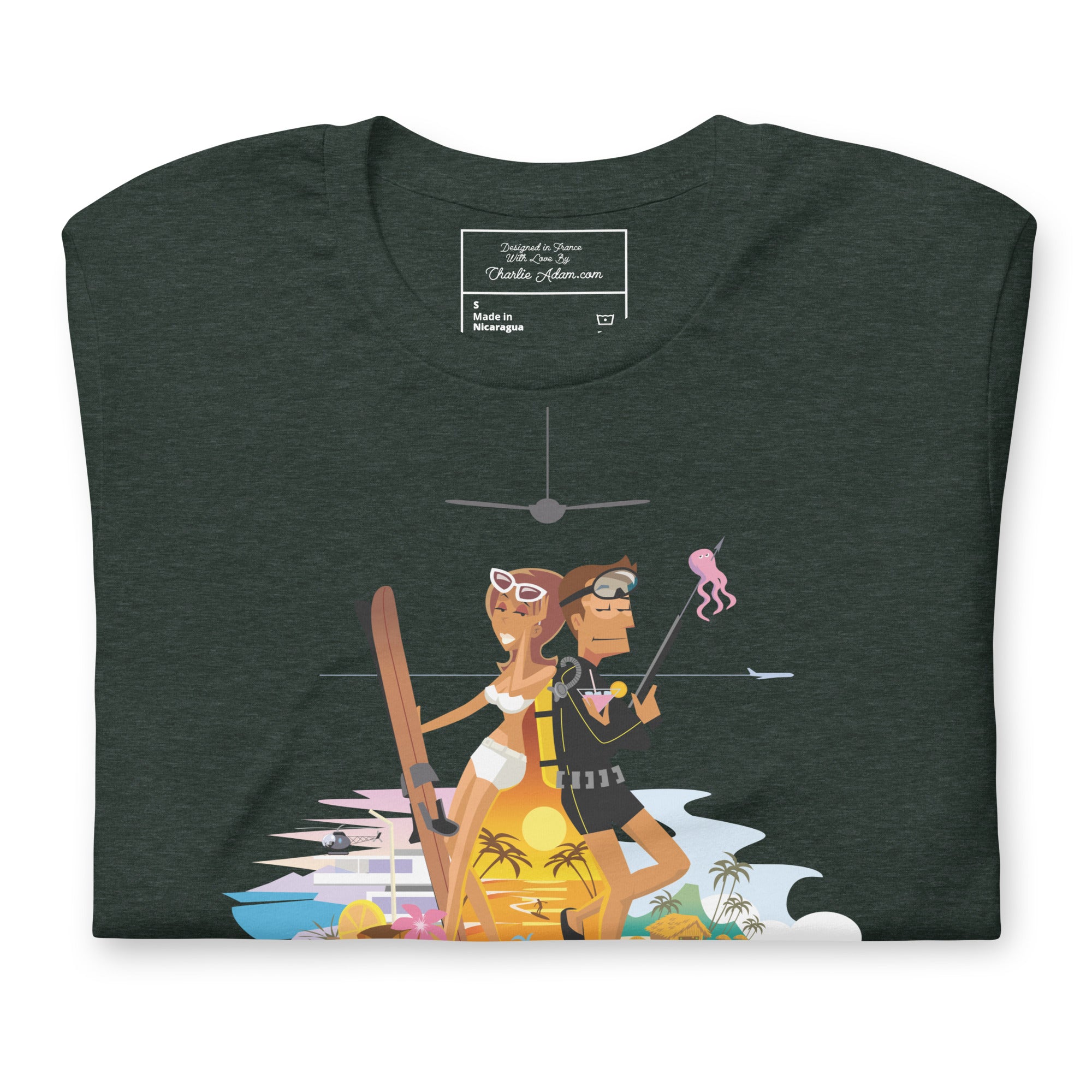 T-shirt en coton unisexe License to Chill Vamos a la playa sur couleurs chinées foncées