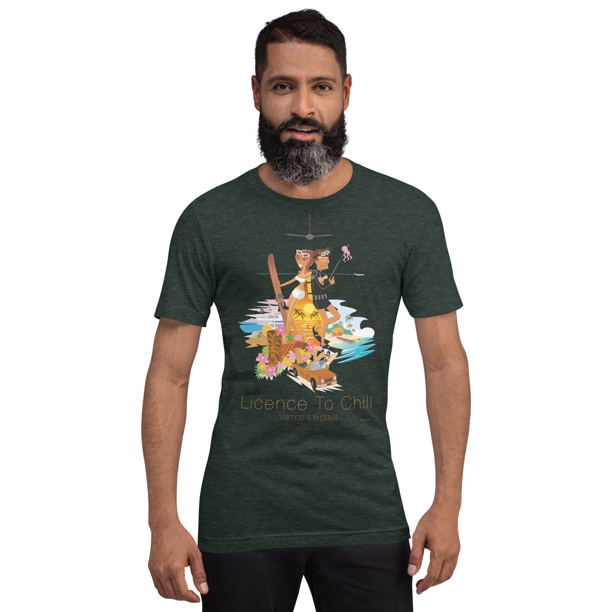 T-shirt en coton unisexe License to Chill Vamos a la playa sur couleurs chinées foncées