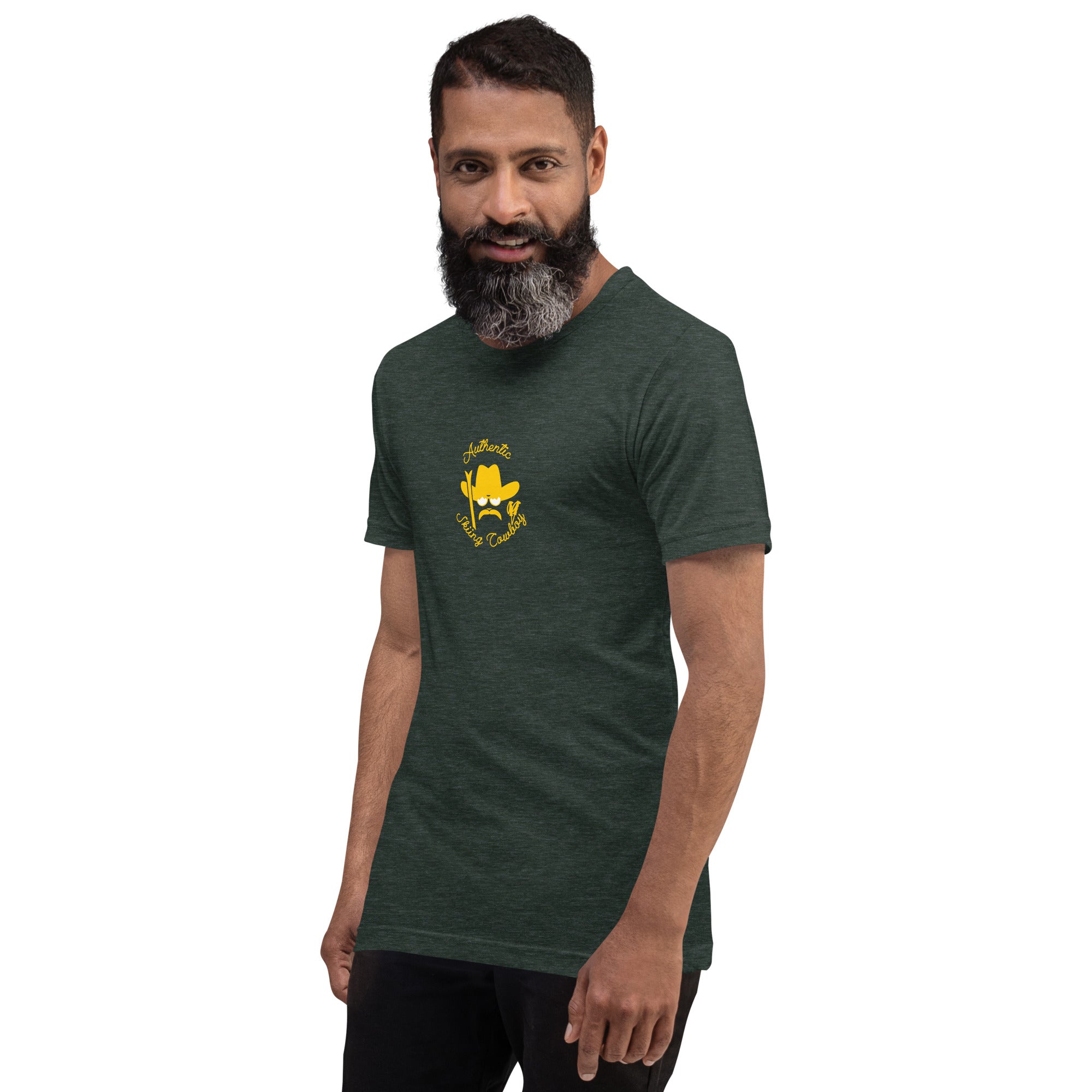 T-shirt en coton unisexe Authentic Skiing Cowboy doré sur couleurs foncées