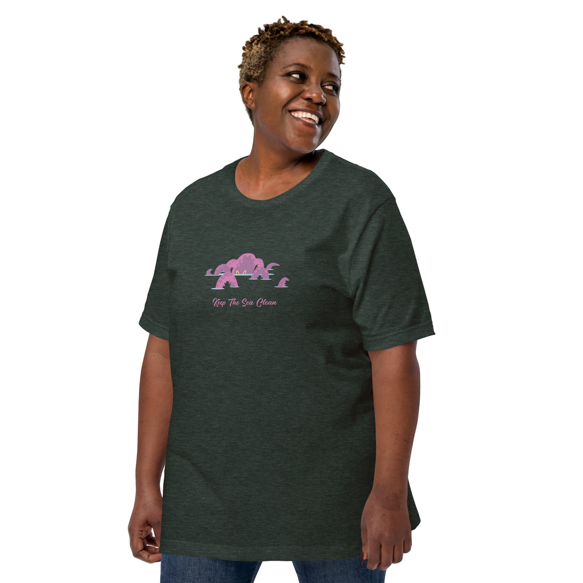 T-shirt en coton unisexe Octopus Purple sur couleurs chinées foncées