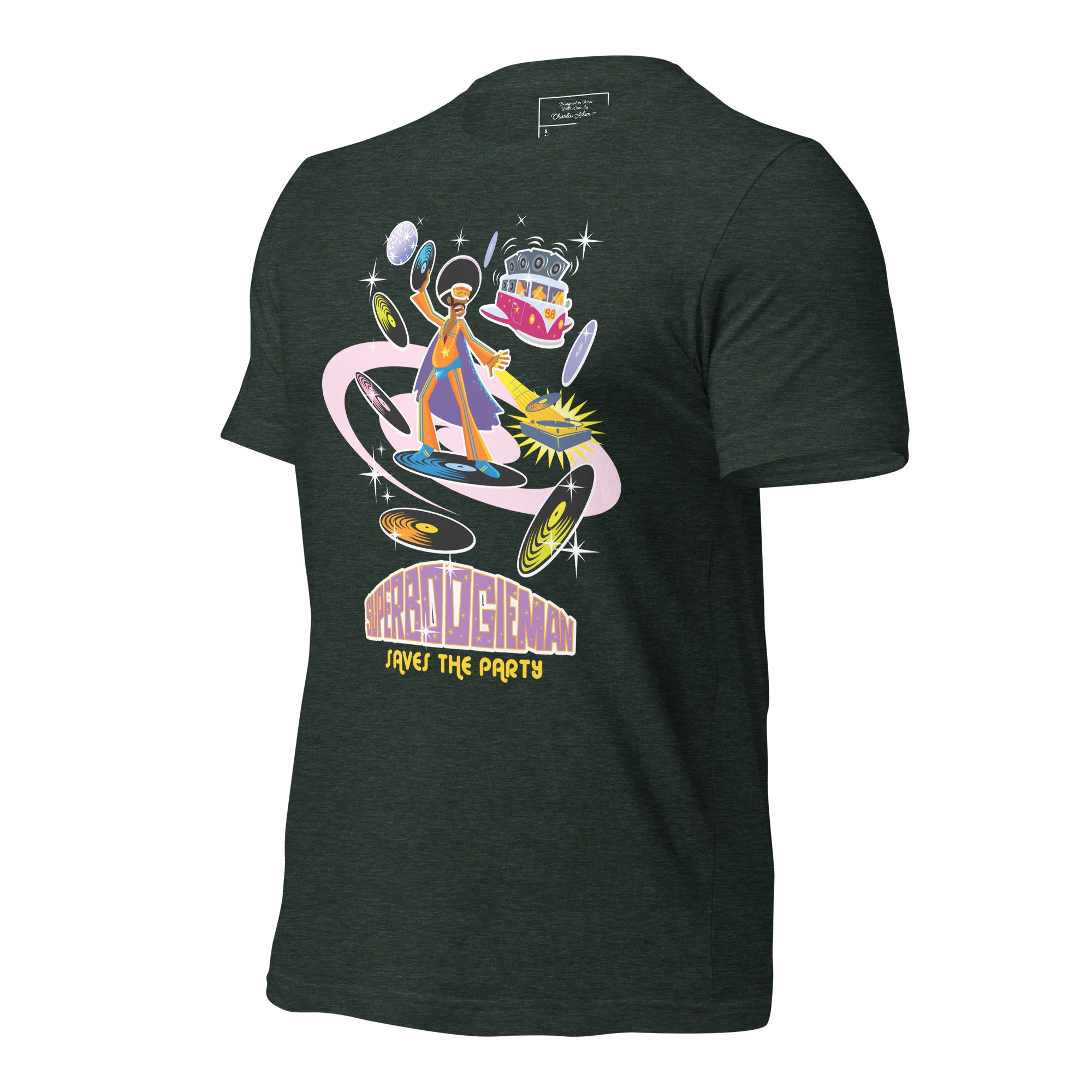 Unisex t-shirt Superboogieman saves the Party on dark heather colors