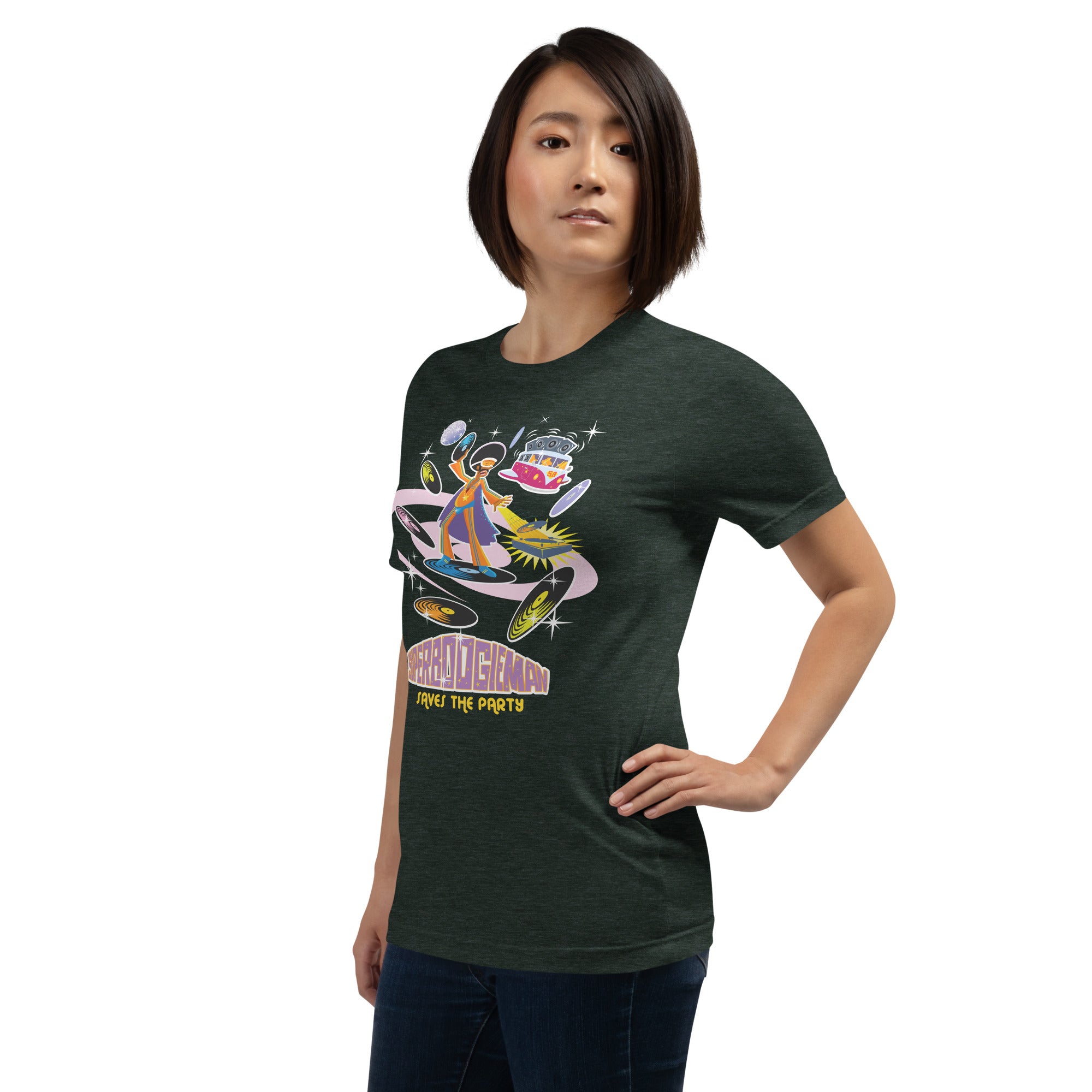 Unisex t-shirt Superboogieman saves the Party on dark heather colors
