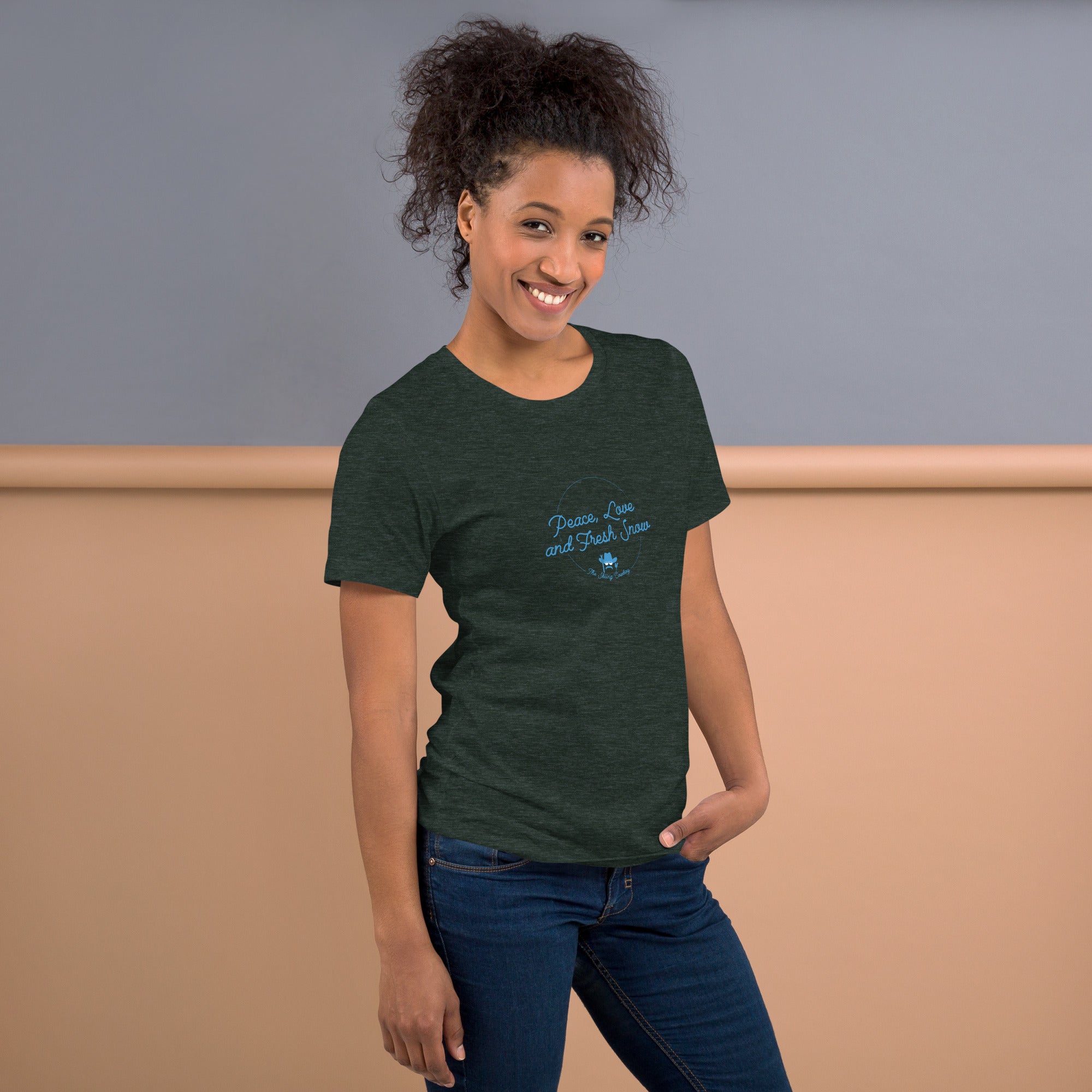 Unisex t-shirt Peace, Love and Fresh Snow on dark heather colors