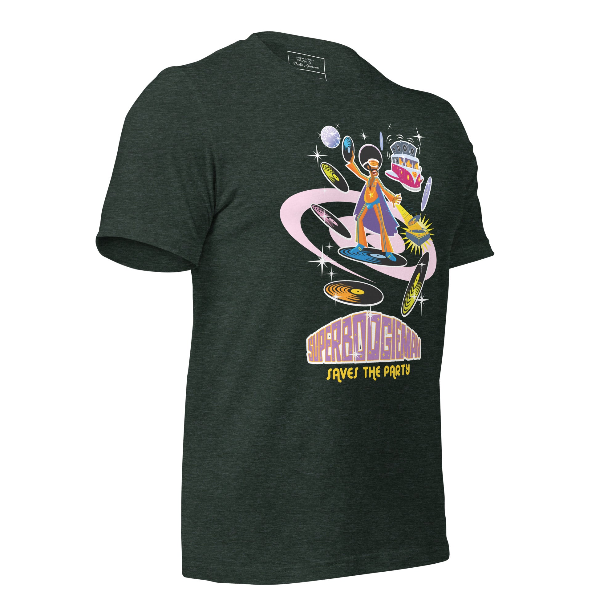 Unisex t-shirt Superboogieman saves the Party on dark heather colors