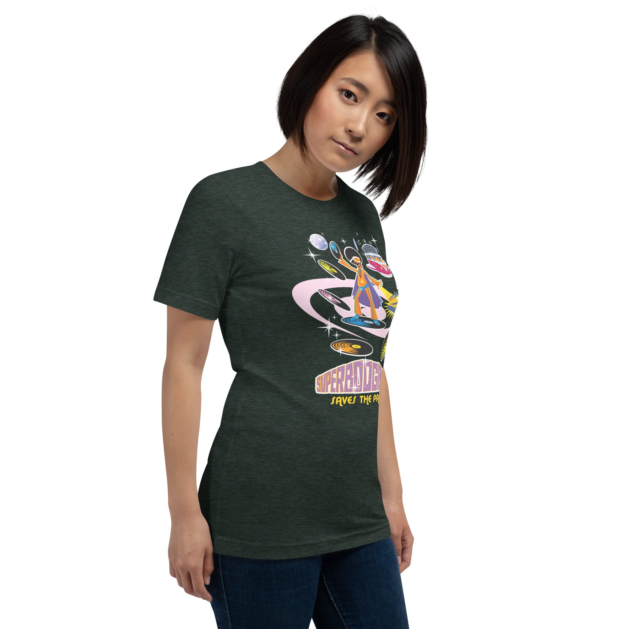 Unisex t-shirt Superboogieman saves the Party on dark heather colors
