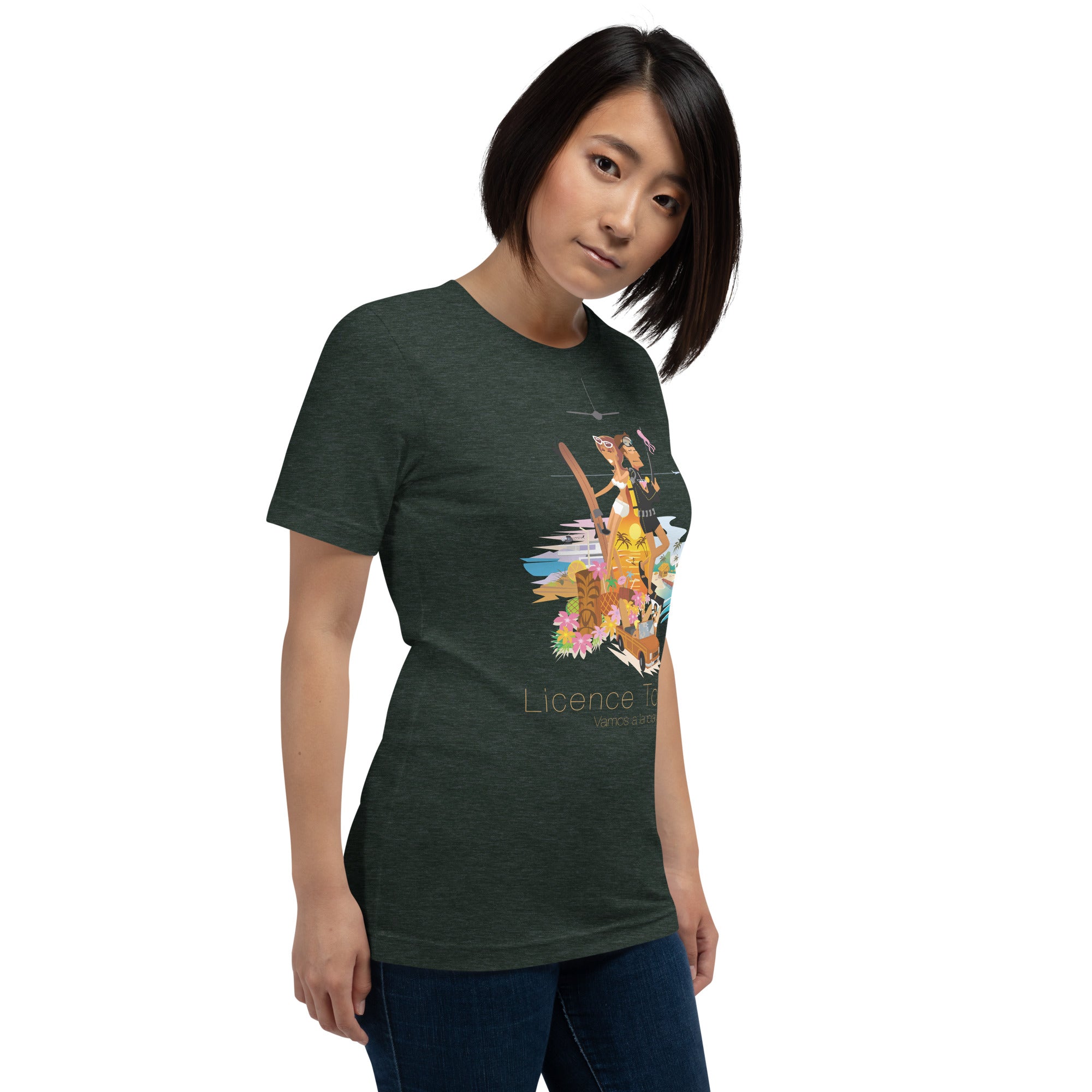 T-shirt en coton unisexe License to Chill Vamos a la playa sur couleurs chinées foncées