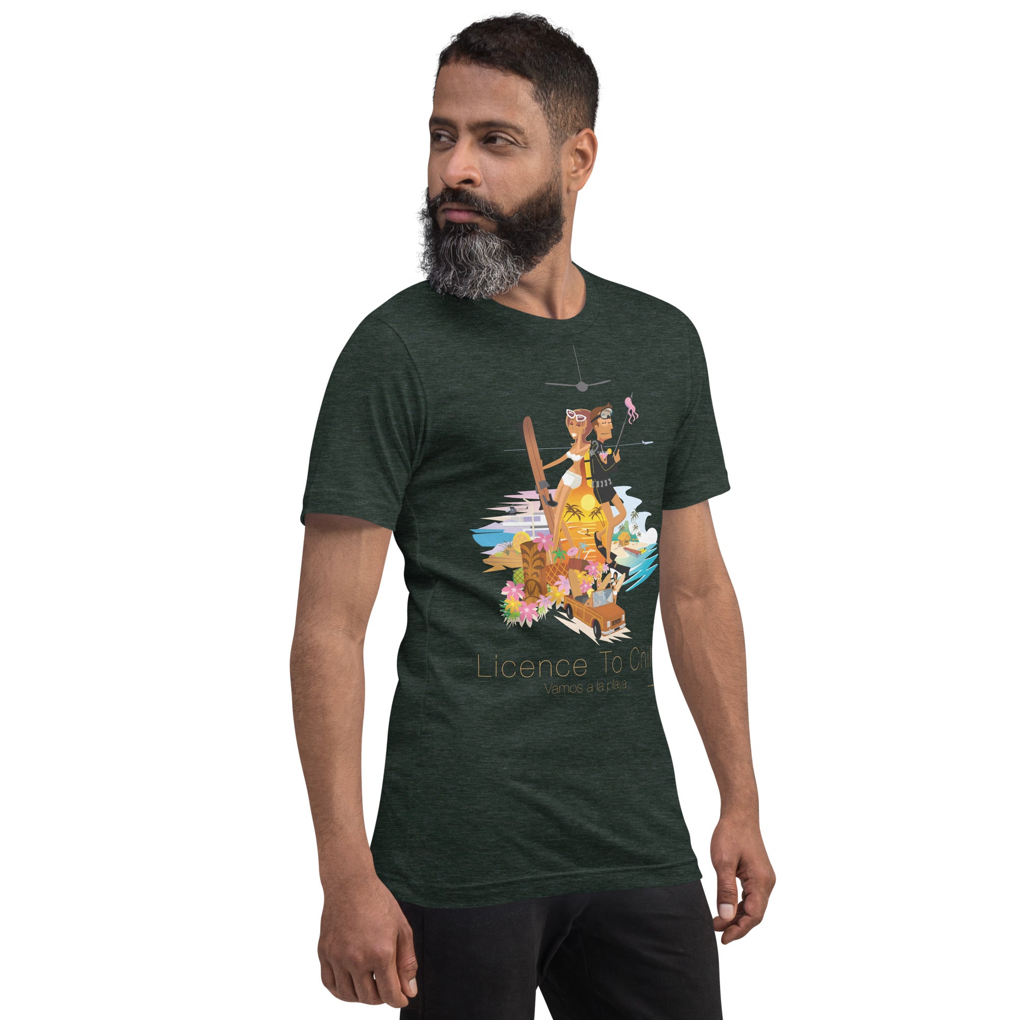 T-shirt en coton unisexe License to Chill Vamos a la playa sur couleurs chinées foncées