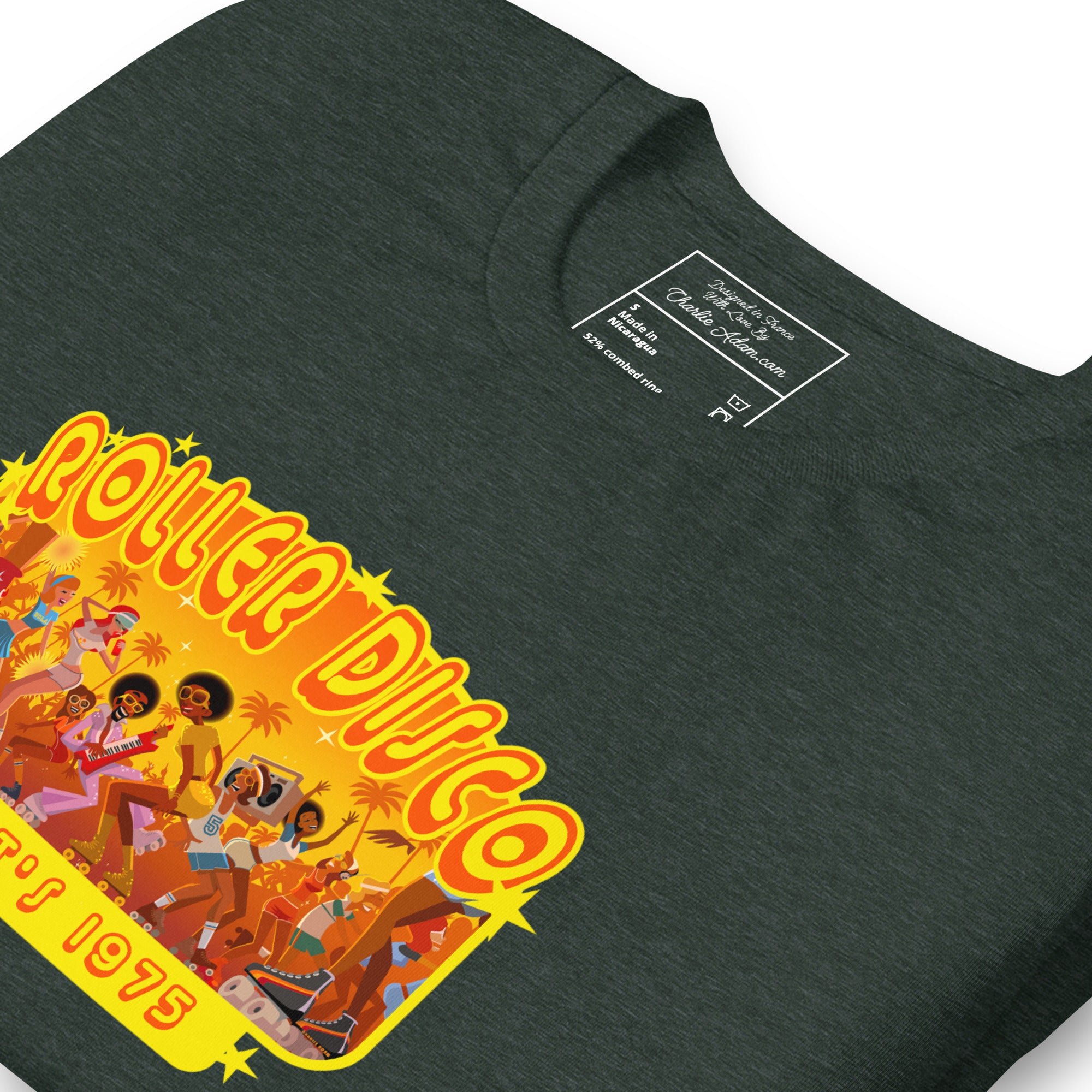 T-shirt en coton unisexe Roller Disco 1975 sur couleurs chinées foncées