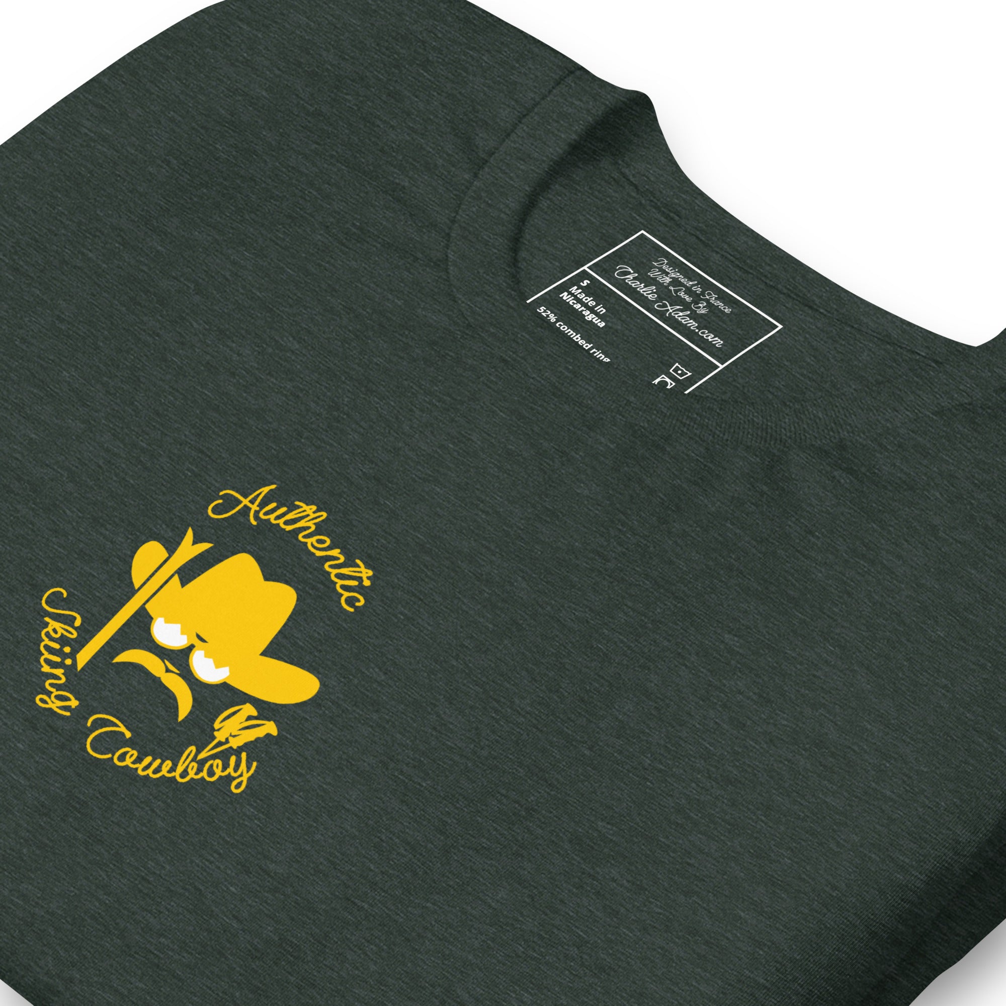 T-shirt en coton unisexe Authentic Skiing Cowboy doré sur couleurs foncées