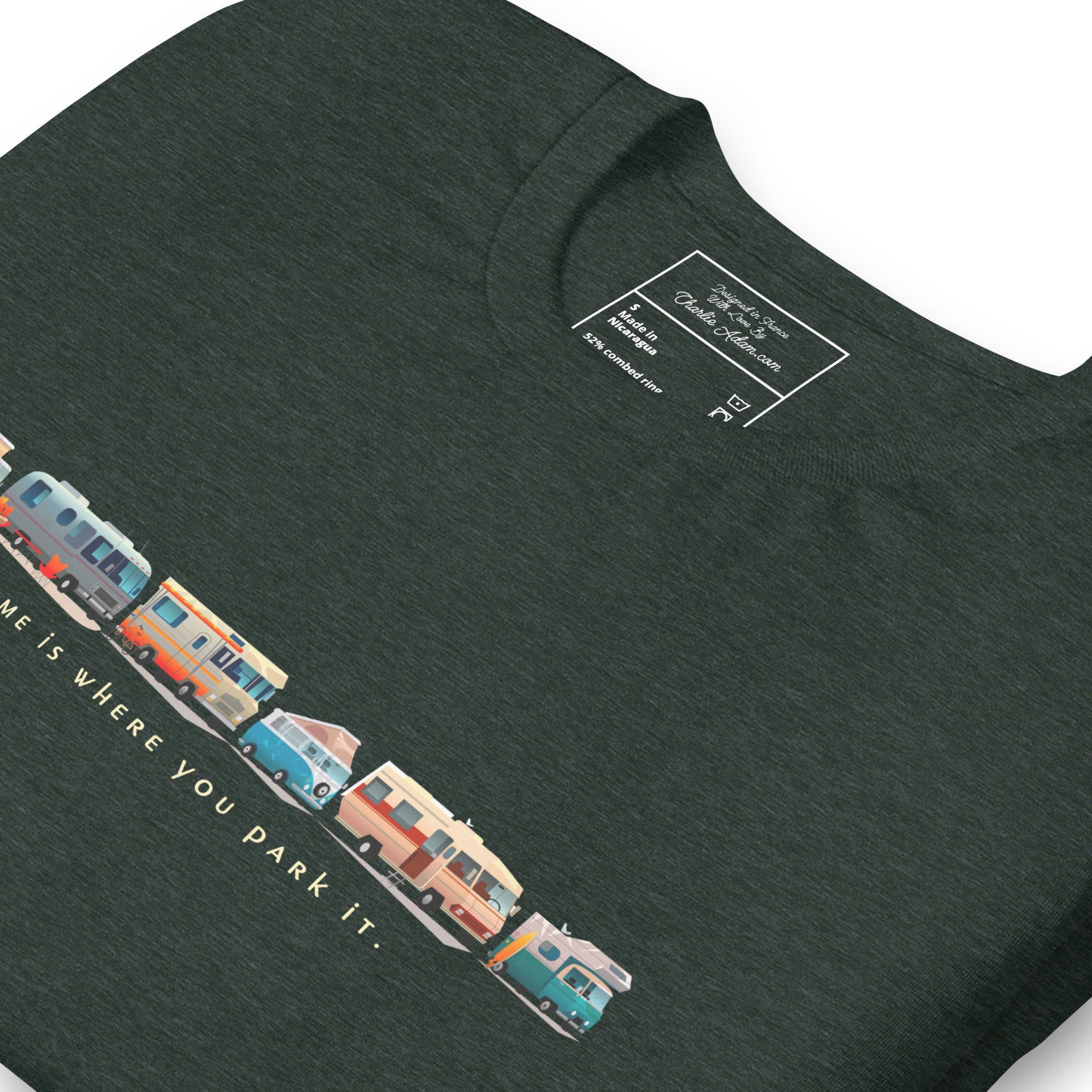 T-shirt en coton unisexe Vintage Campers: Home is where you park it sur couleurs chinées foncées