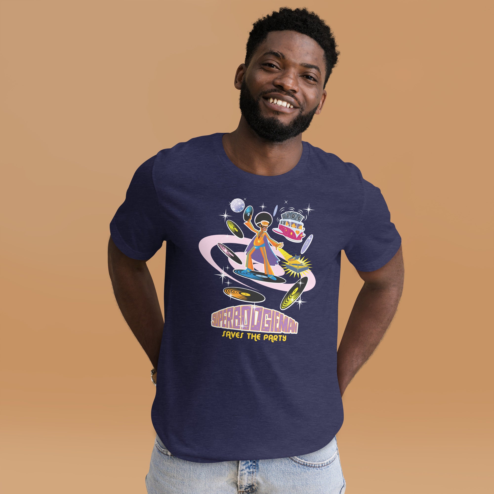 Unisex t-shirt Superboogieman saves the Party on dark heather colors
