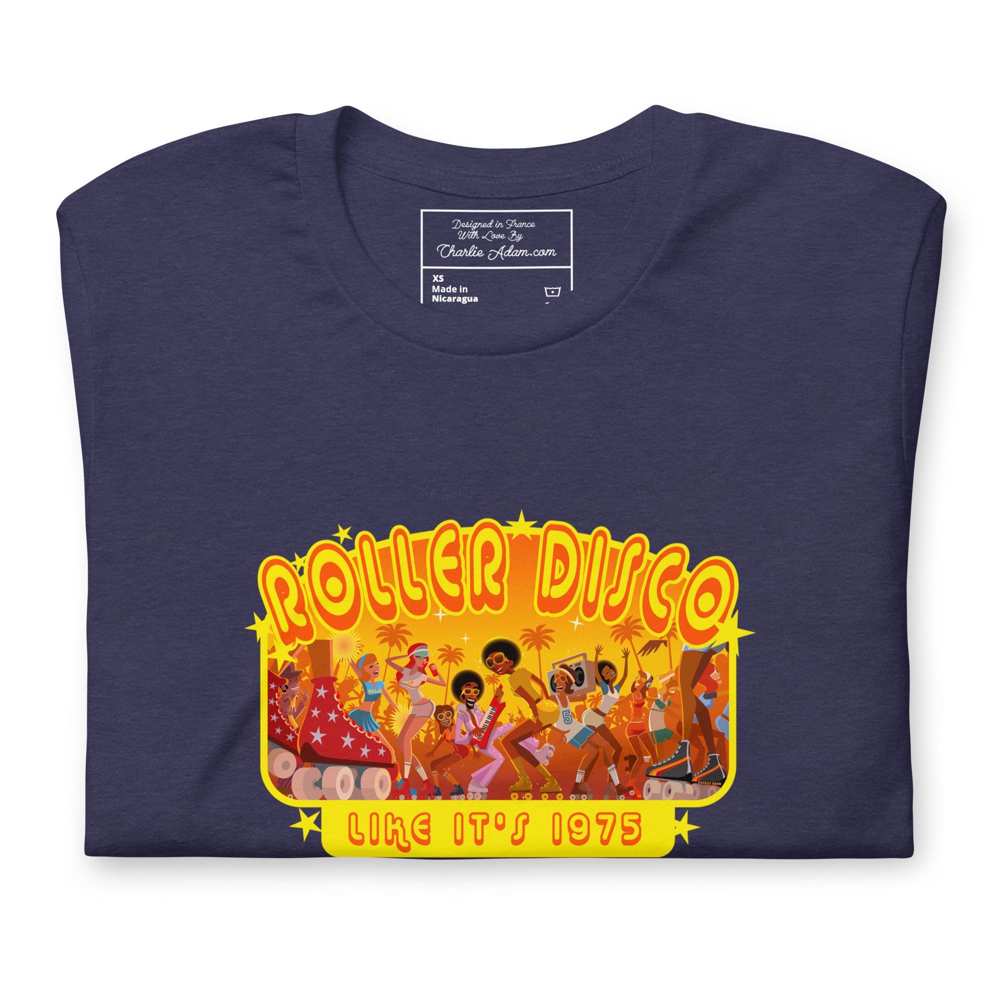 T-shirt en coton unisexe Roller Disco 1975 sur couleurs chinées foncées