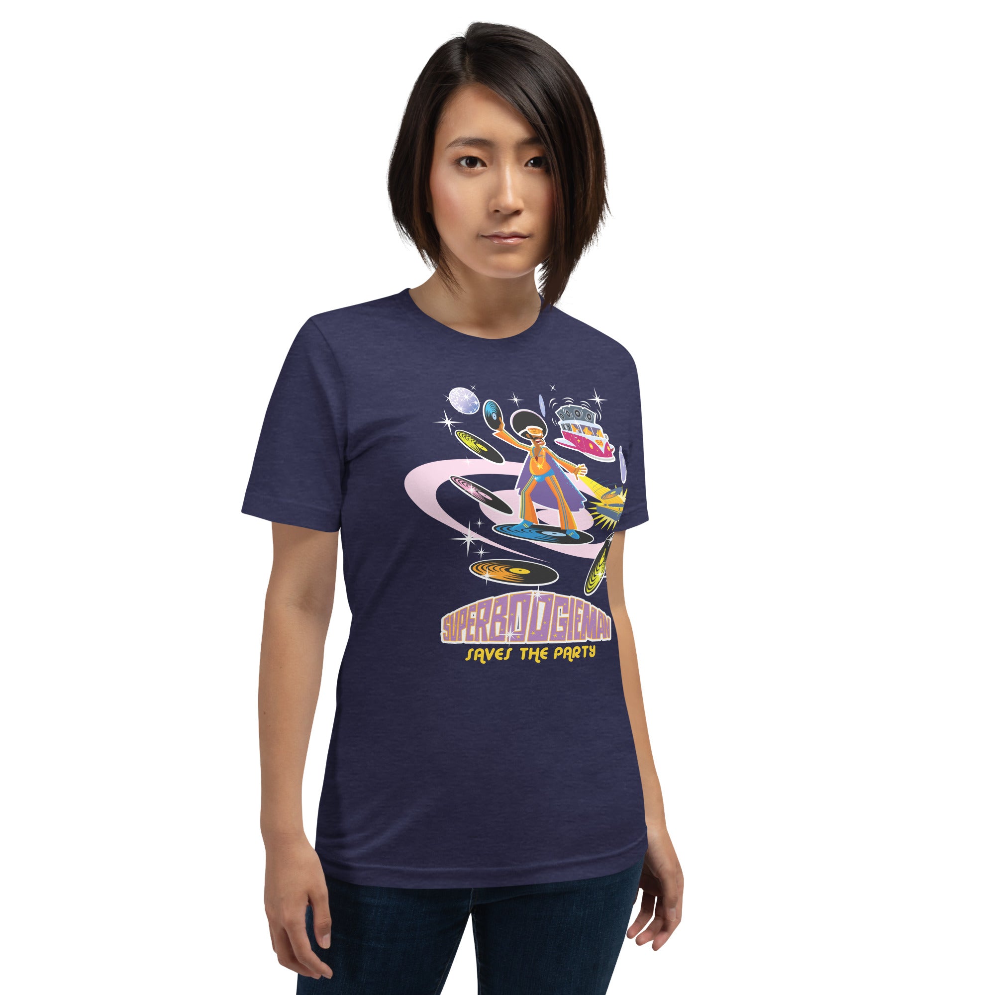 Unisex t-shirt Superboogieman saves the Party on dark heather colors